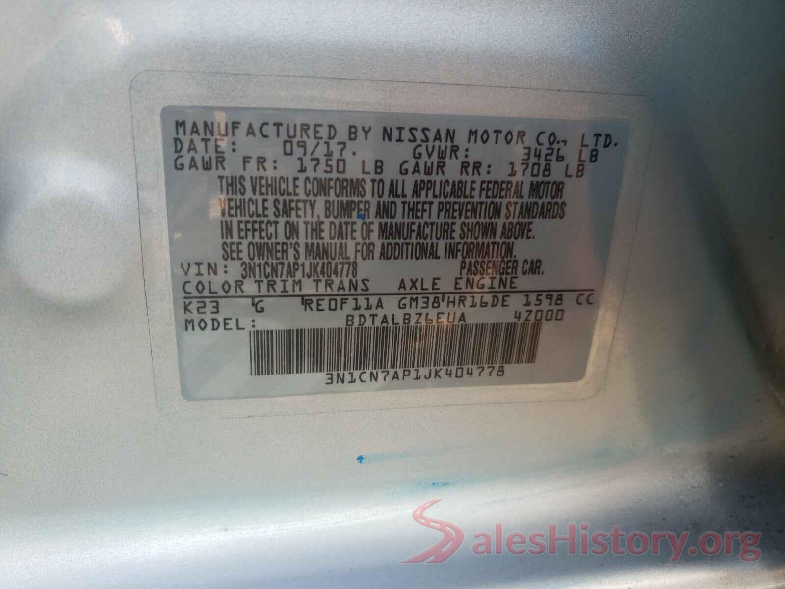 3N1CN7AP1JK404778 2018 NISSAN VERSA