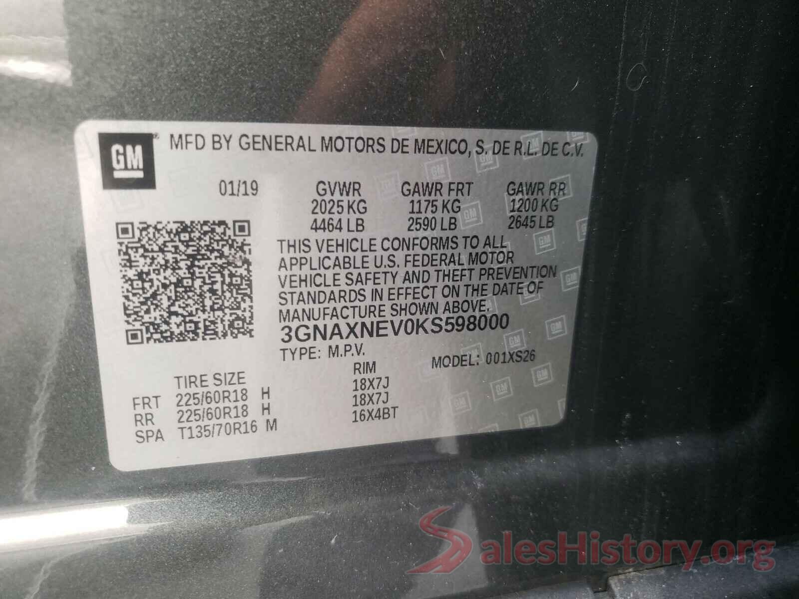 3GNAXNEV0KS598000 2019 CHEVROLET EQUINOX