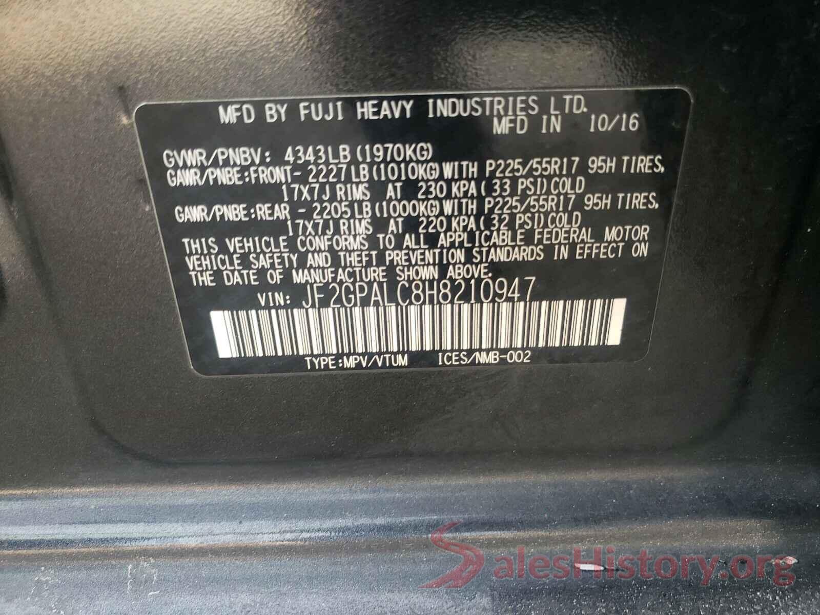 JF2GPALC8H8210947 2017 SUBARU CROSSTREK