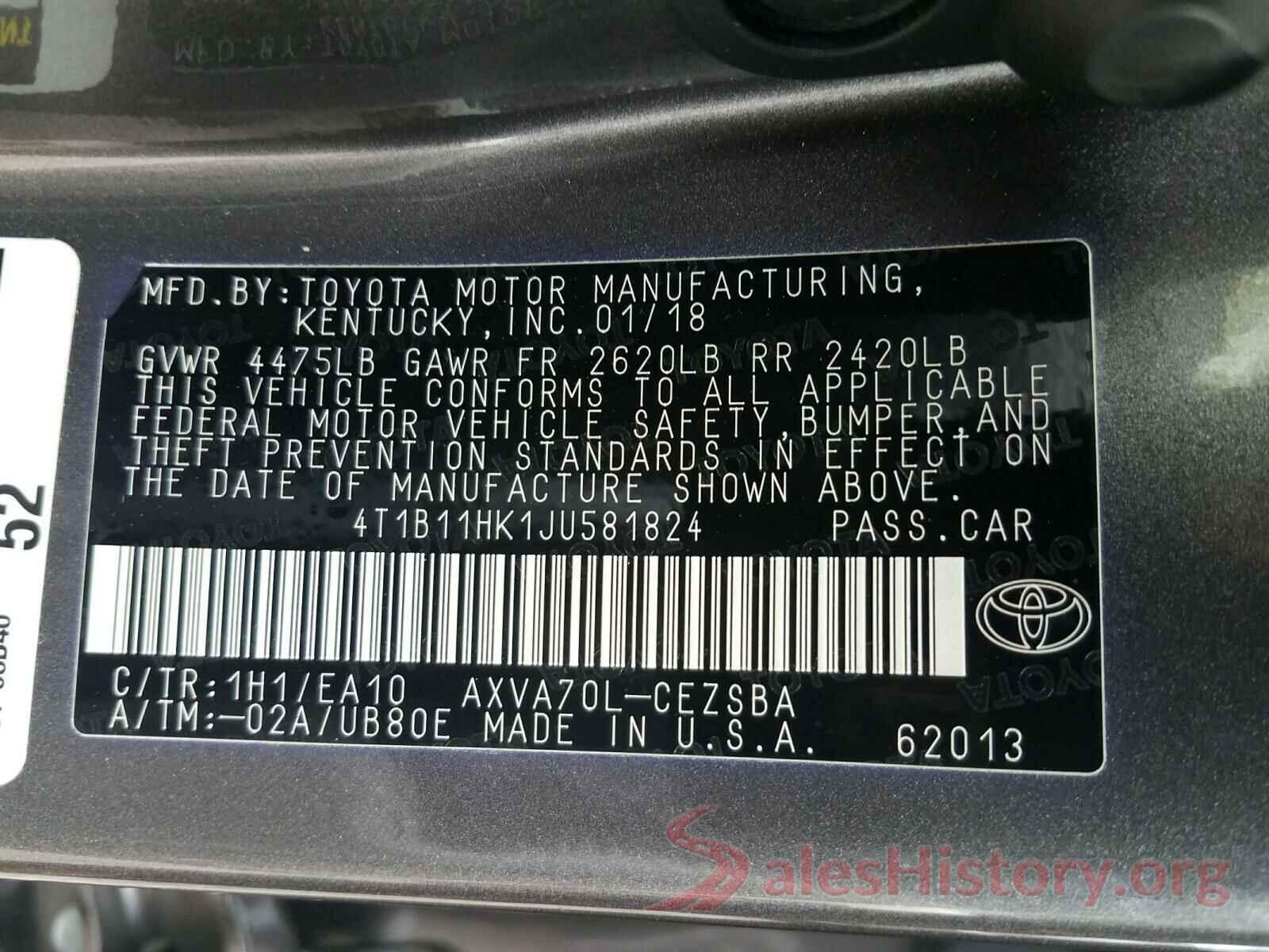 4T1B11HK1JU581824 2018 TOYOTA CAMRY