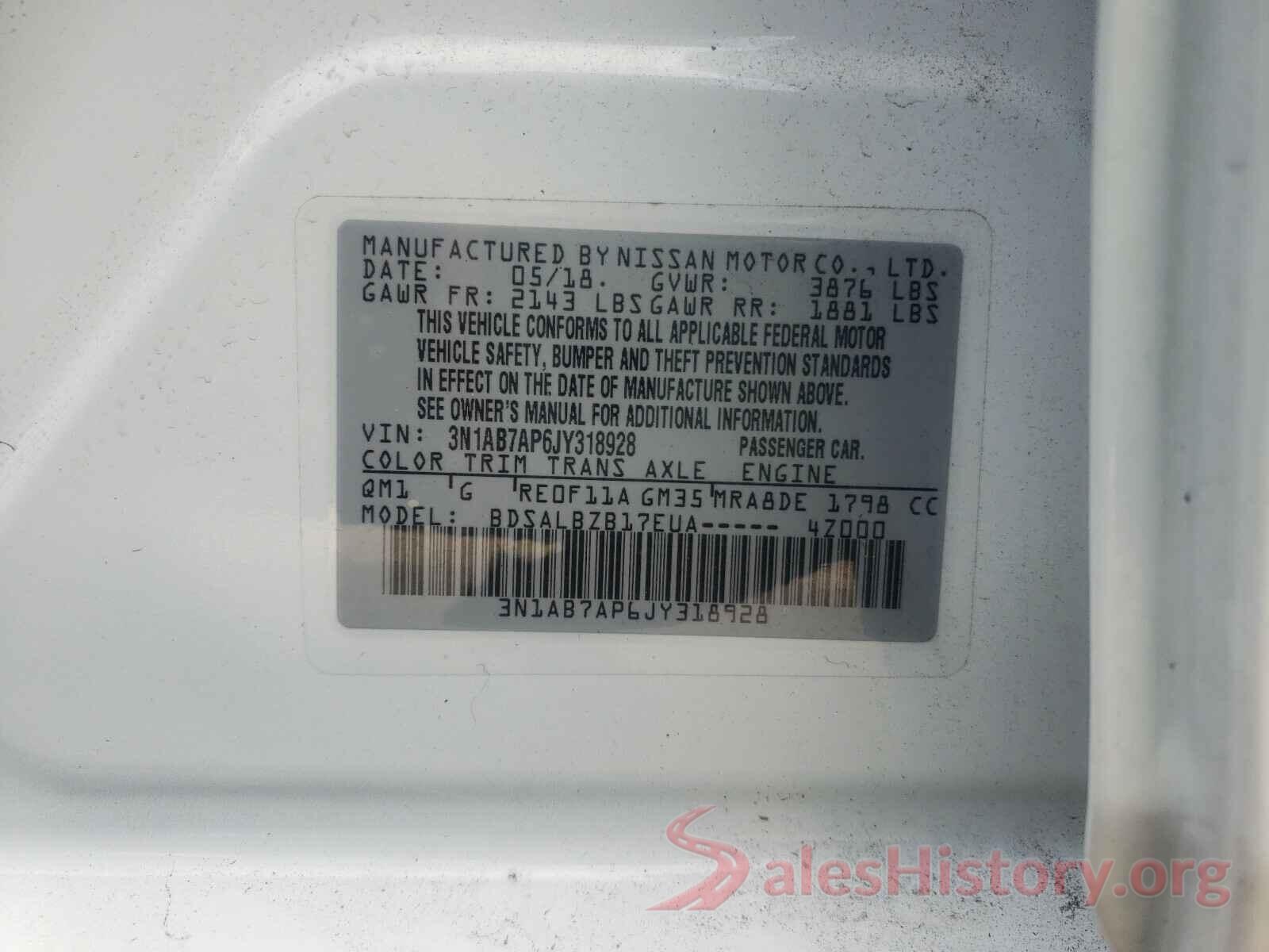 3N1AB7AP6JY318928 2018 NISSAN SENTRA