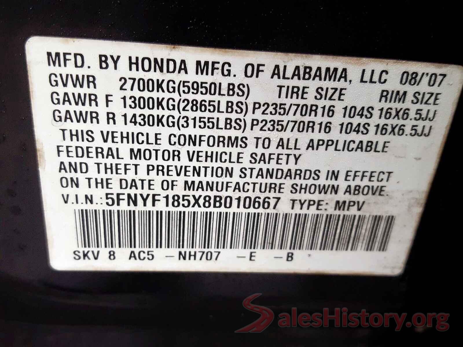 1N4AL3AP7HN347726 2008 HONDA PILOT