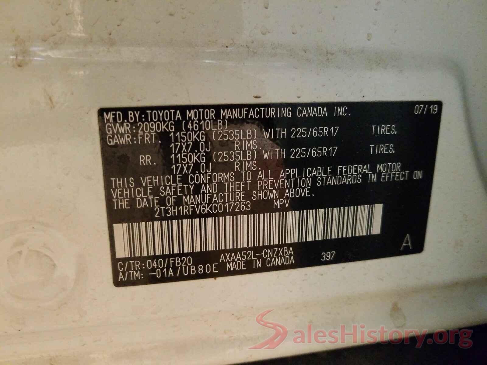 2T3H1RFV6KC017263 2019 TOYOTA RAV4