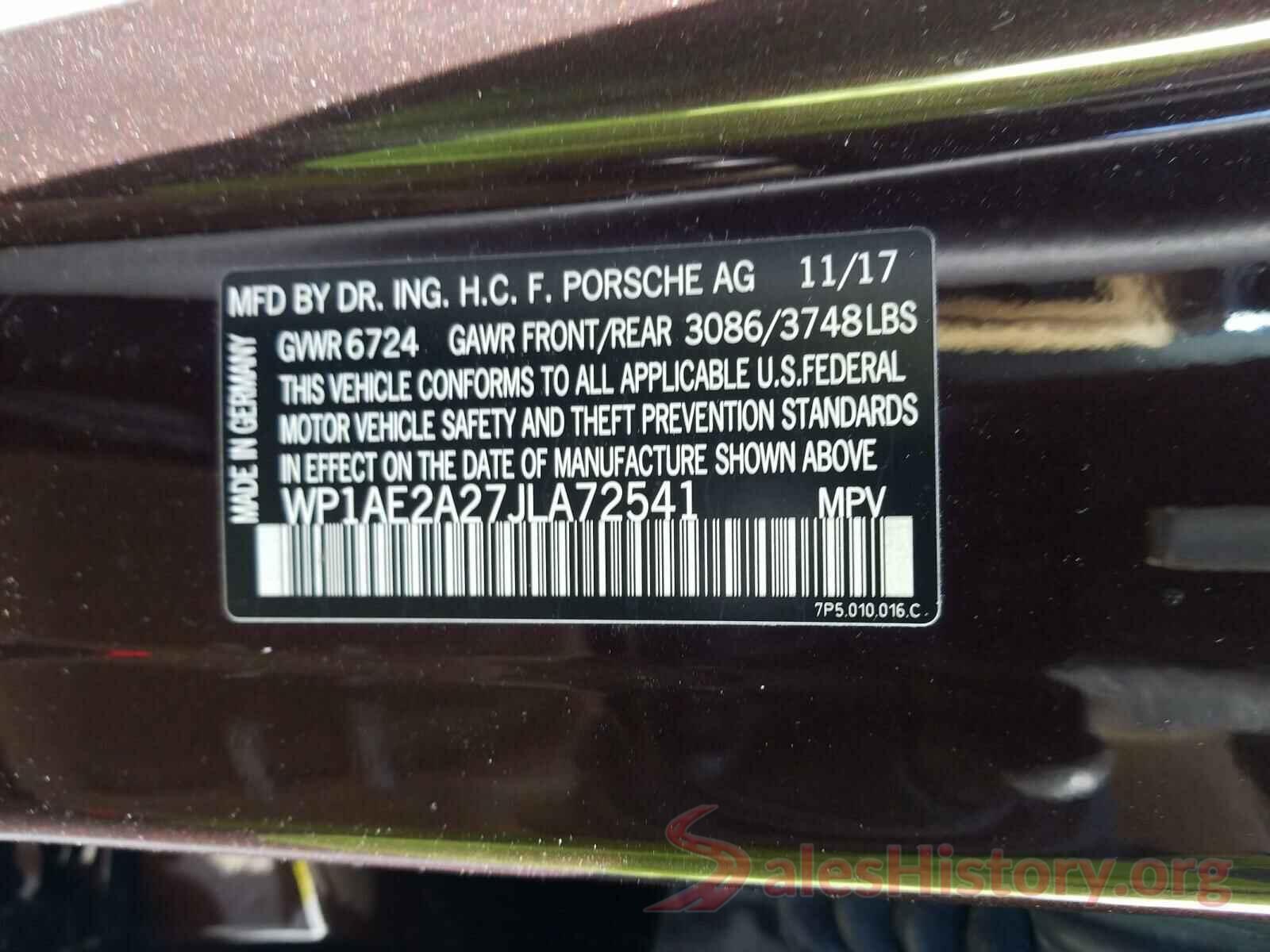 WP1AE2A27JLA72541 2018 PORSCHE CAYENNE