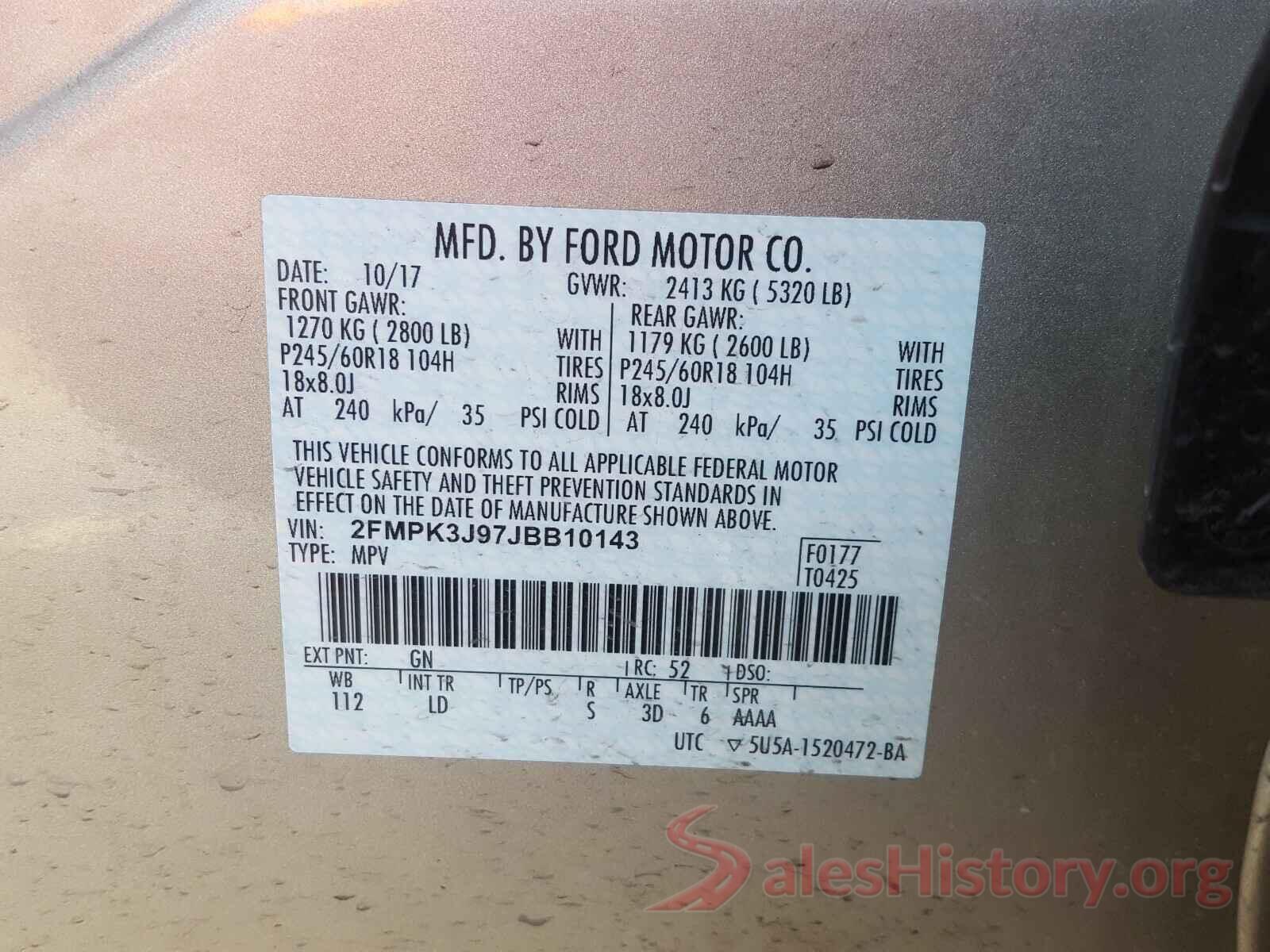 2FMPK3J97JBB10143 2018 FORD EDGE