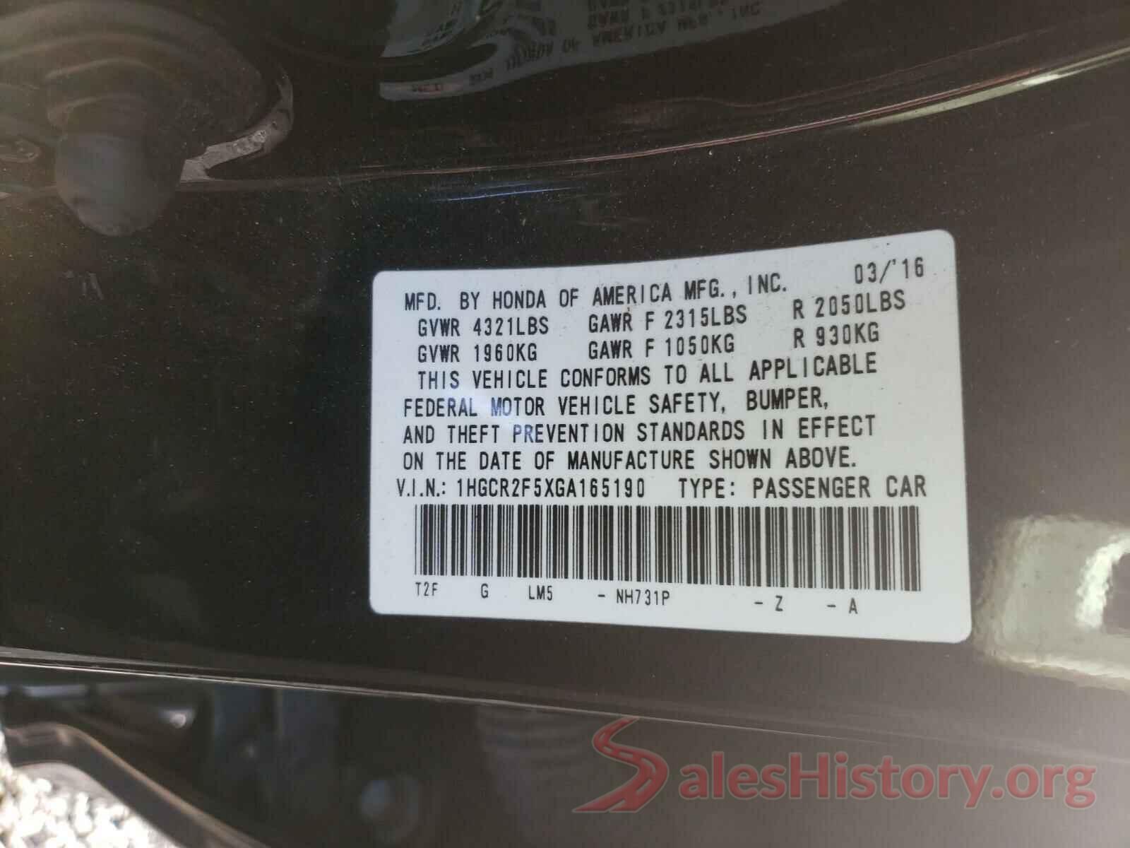 1HGCR2F5XGA165190 2016 HONDA ACCORD