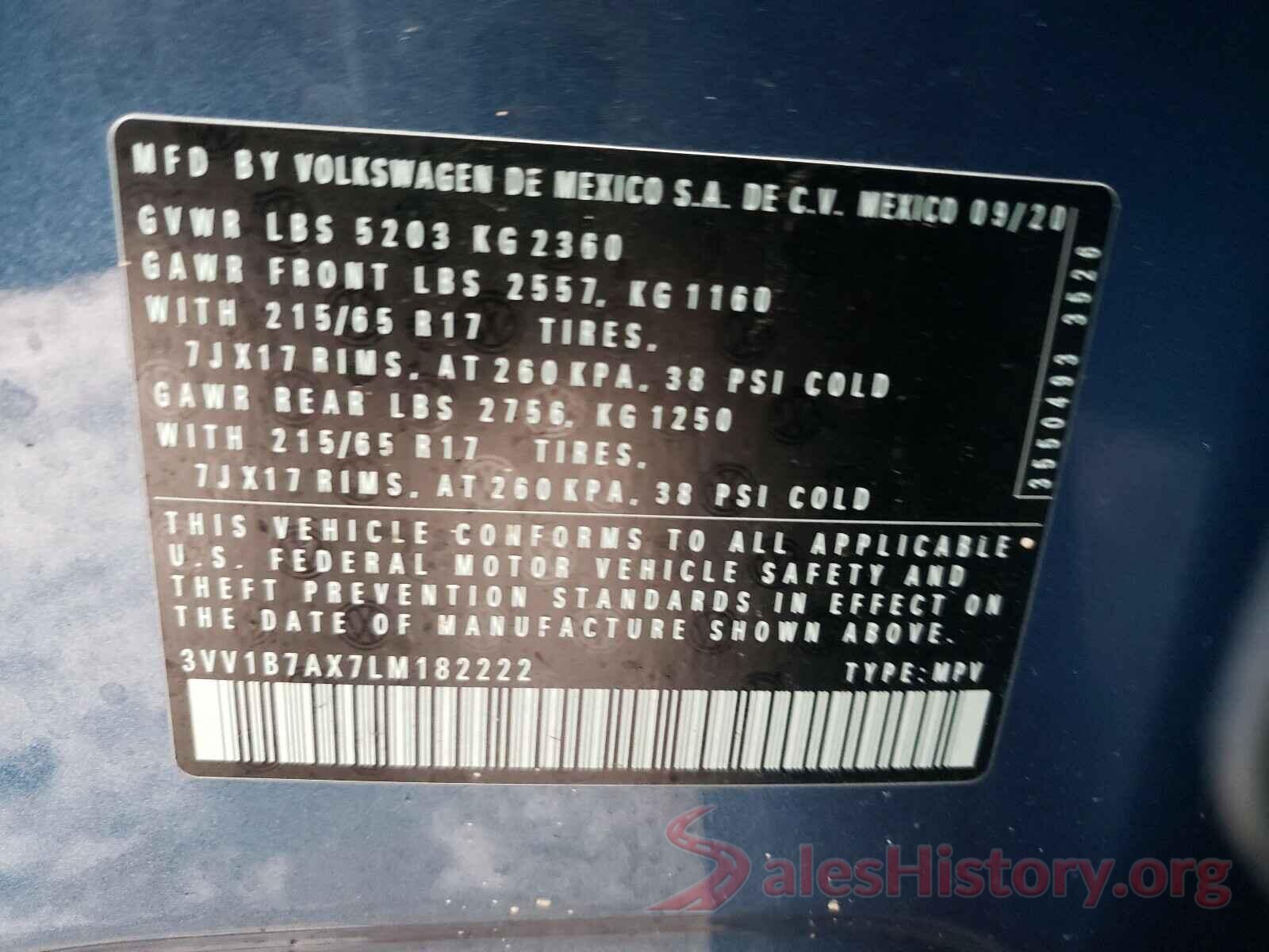 3VV1B7AX7LM182222 2020 VOLKSWAGEN TIGUAN