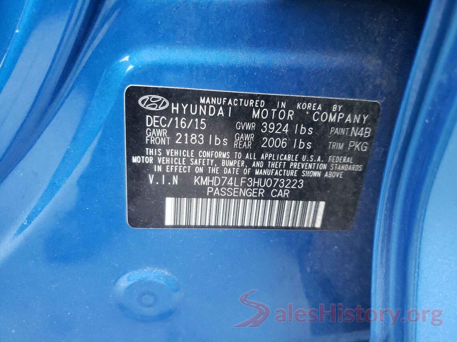 KMHD74LF3HU073223 2017 HYUNDAI ELANTRA