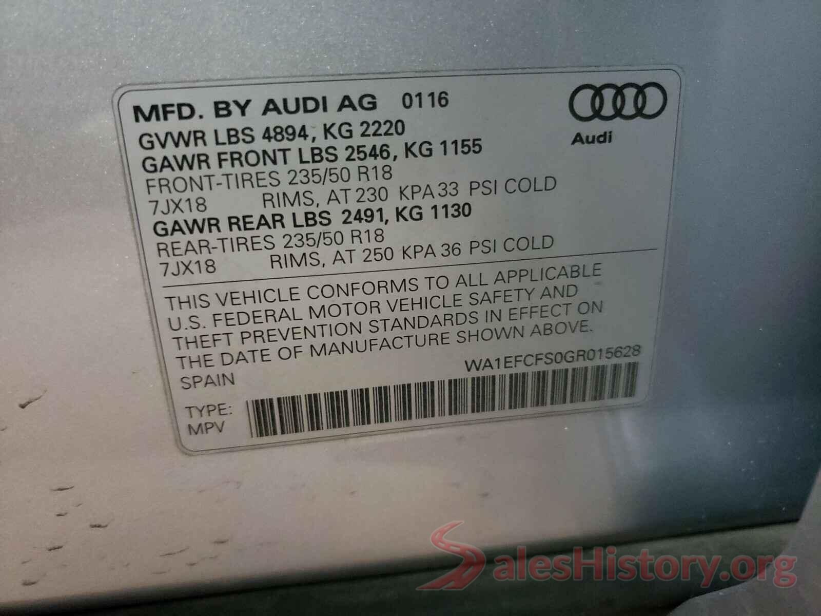 WA1EFCFS0GR015628 2016 AUDI Q3