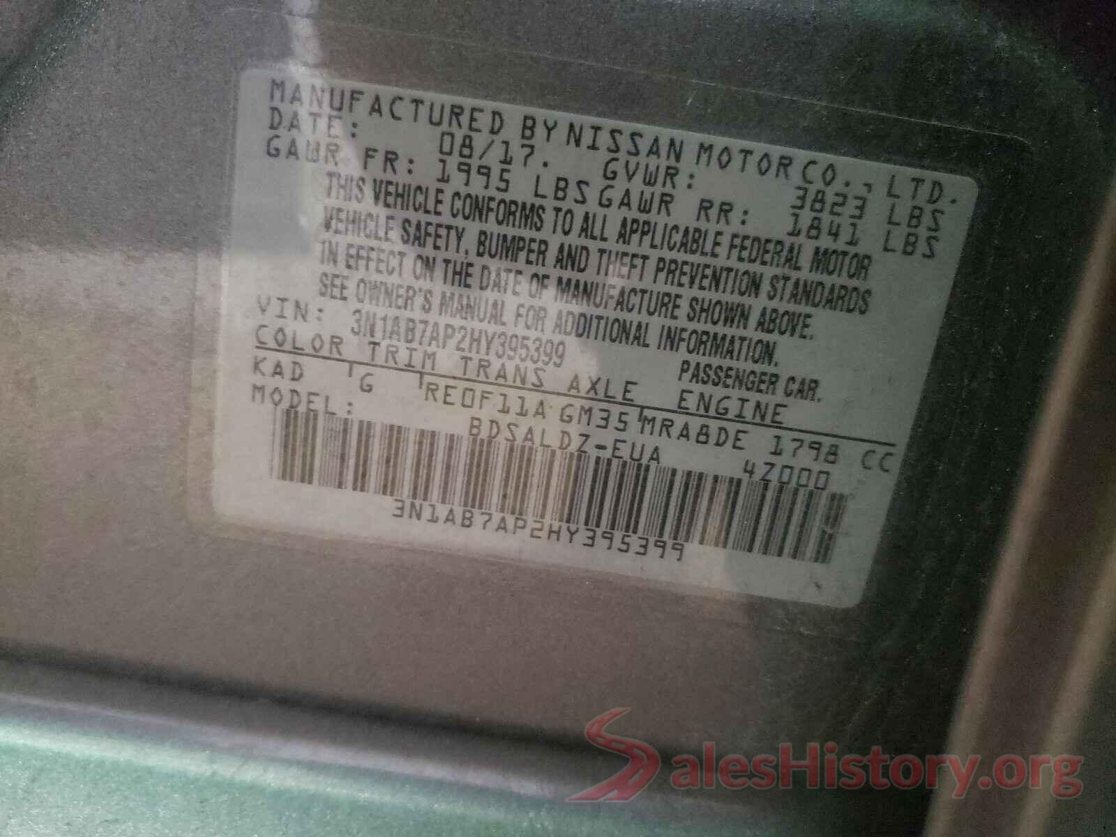 3N1AB7AP2HY395399 2017 NISSAN SENTRA