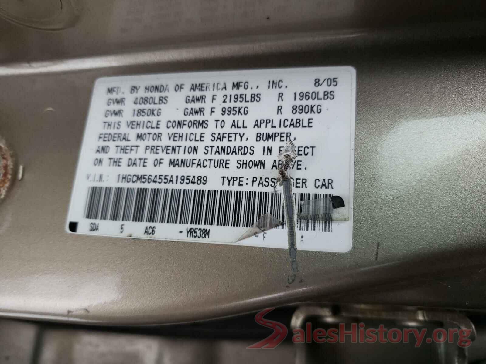 JTDKBRFU5G3008363 2005 HONDA ACCORD