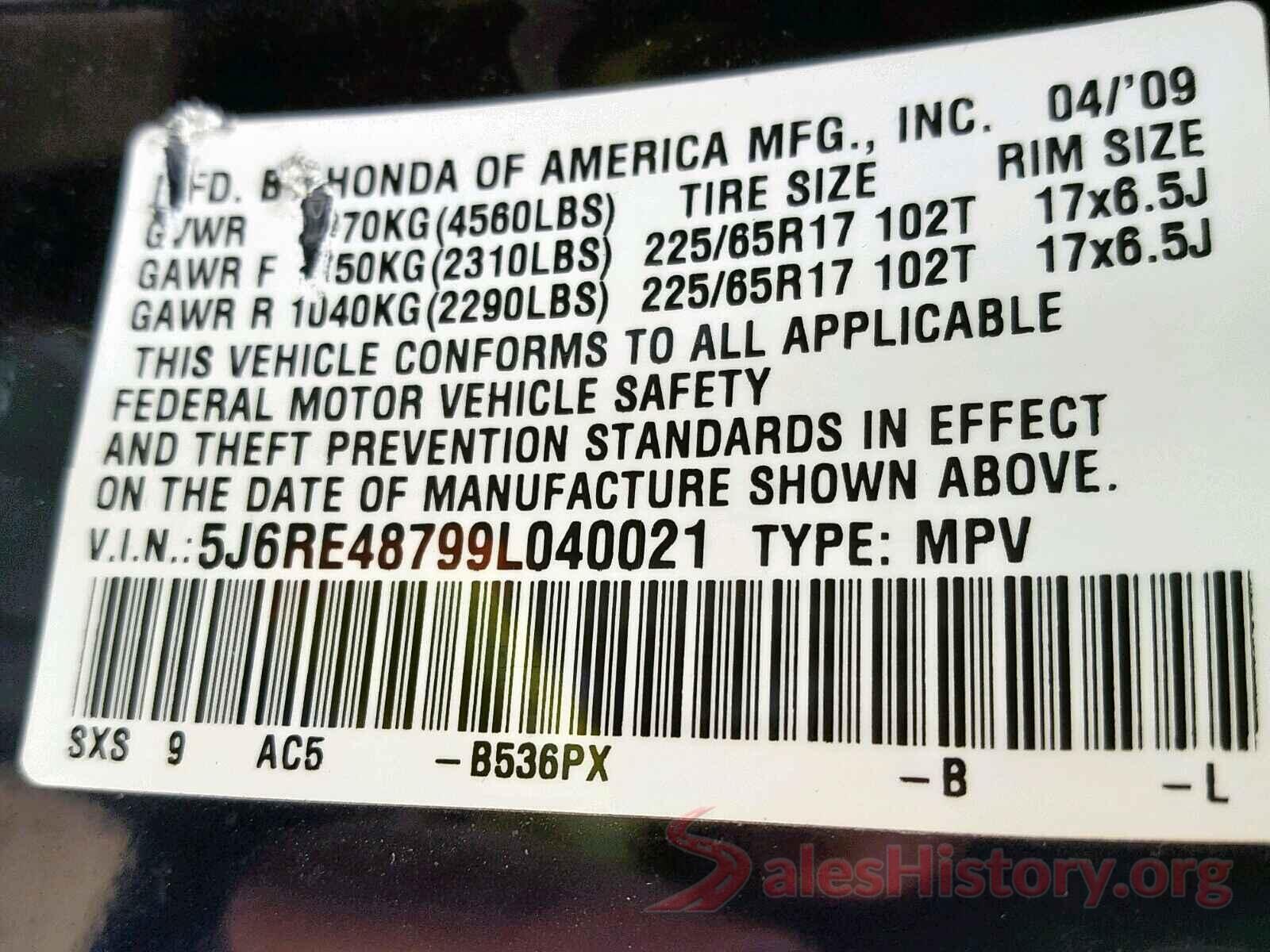 WDCTG4GB3LJ686275 2009 HONDA CR-V EXL