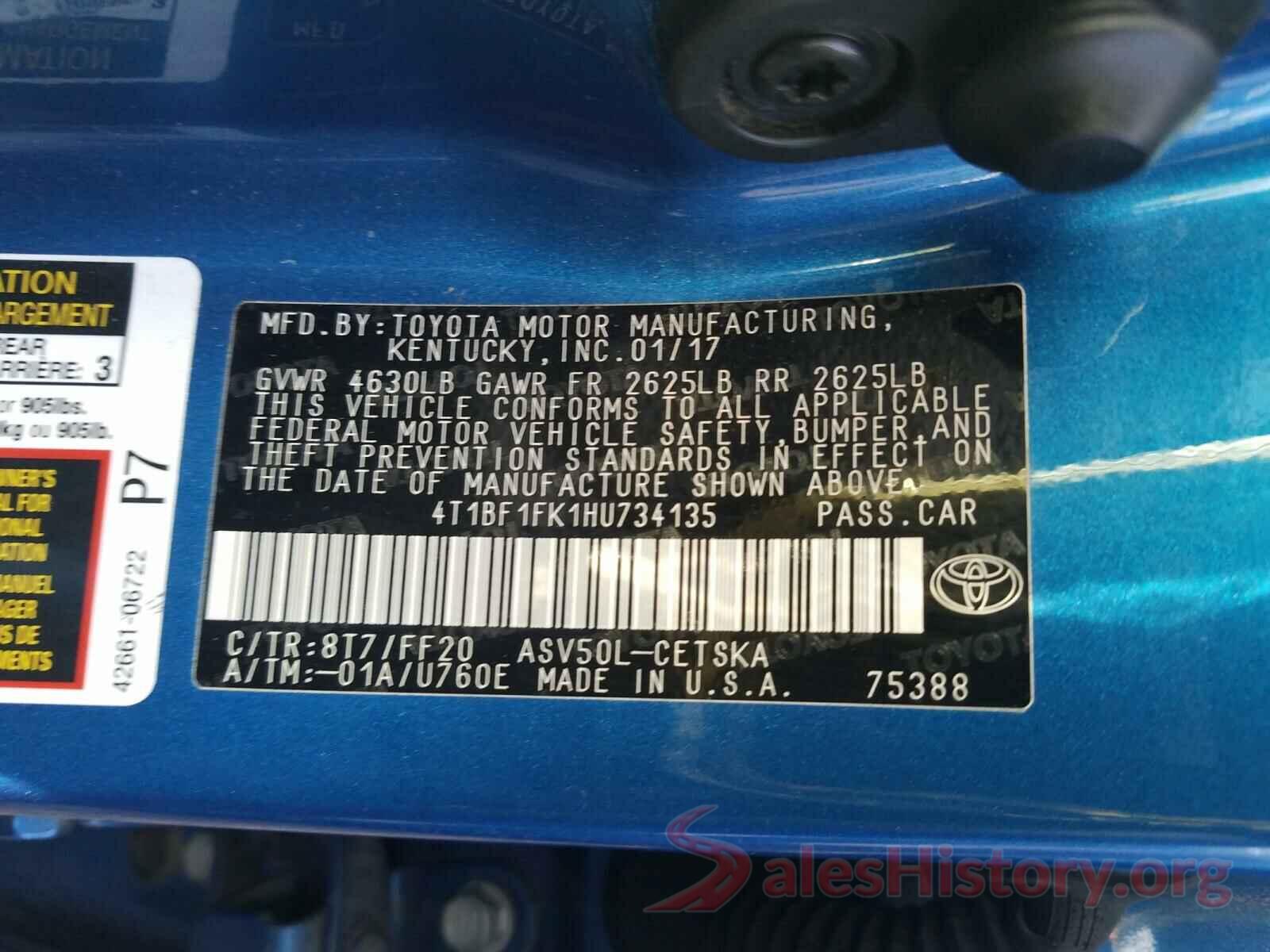 4T1BF1FK1HU734135 2017 TOYOTA CAMRY