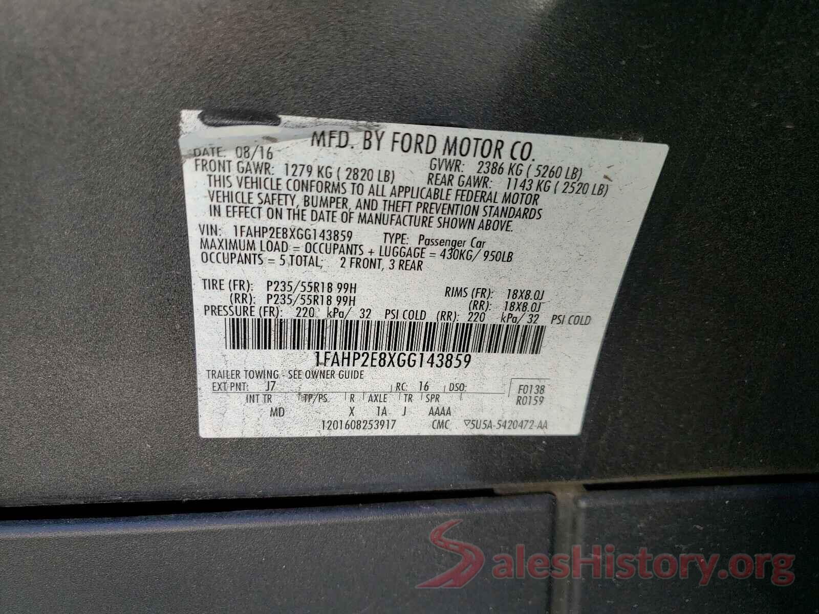 1FAHP2E8XGG143859 2016 FORD TAURUS