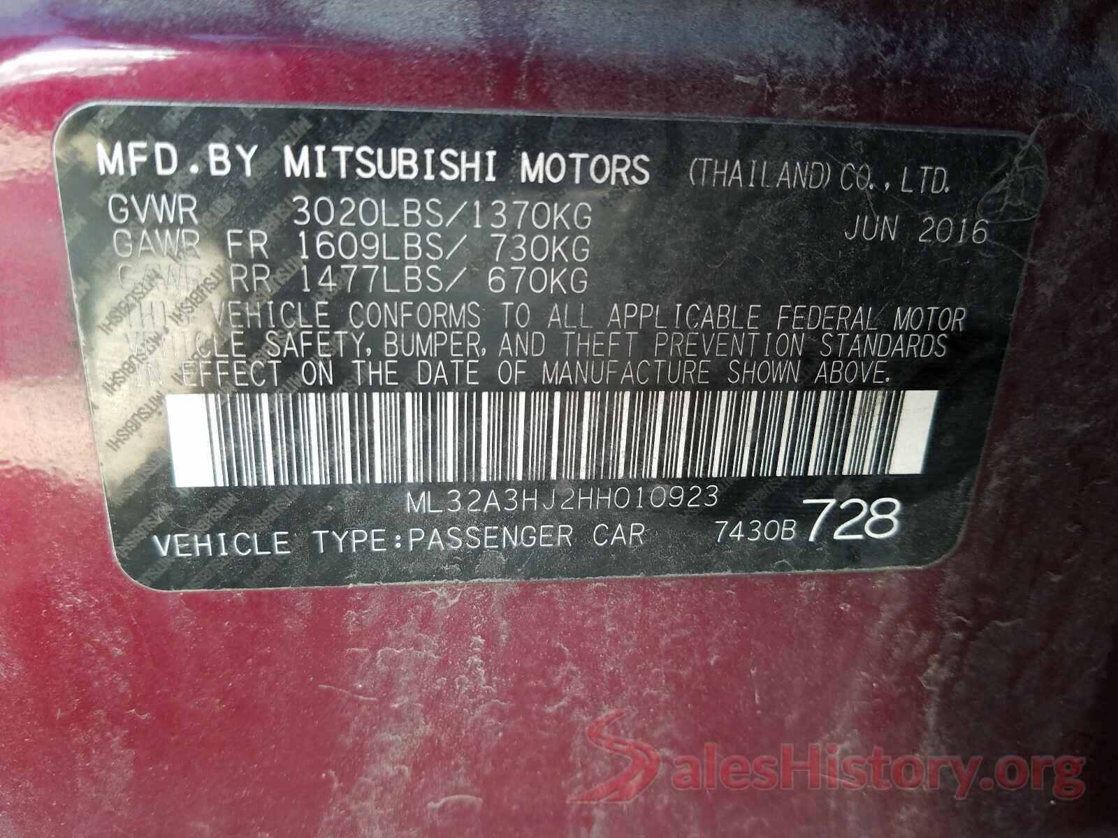 ML32A3HJ2HH010923 2017 MITSUBISHI MIRAGE