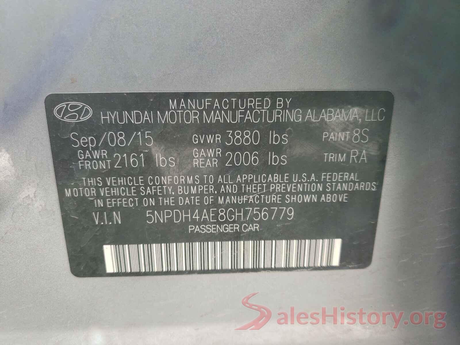 5NPDH4AE8GH756779 2016 HYUNDAI ELANTRA