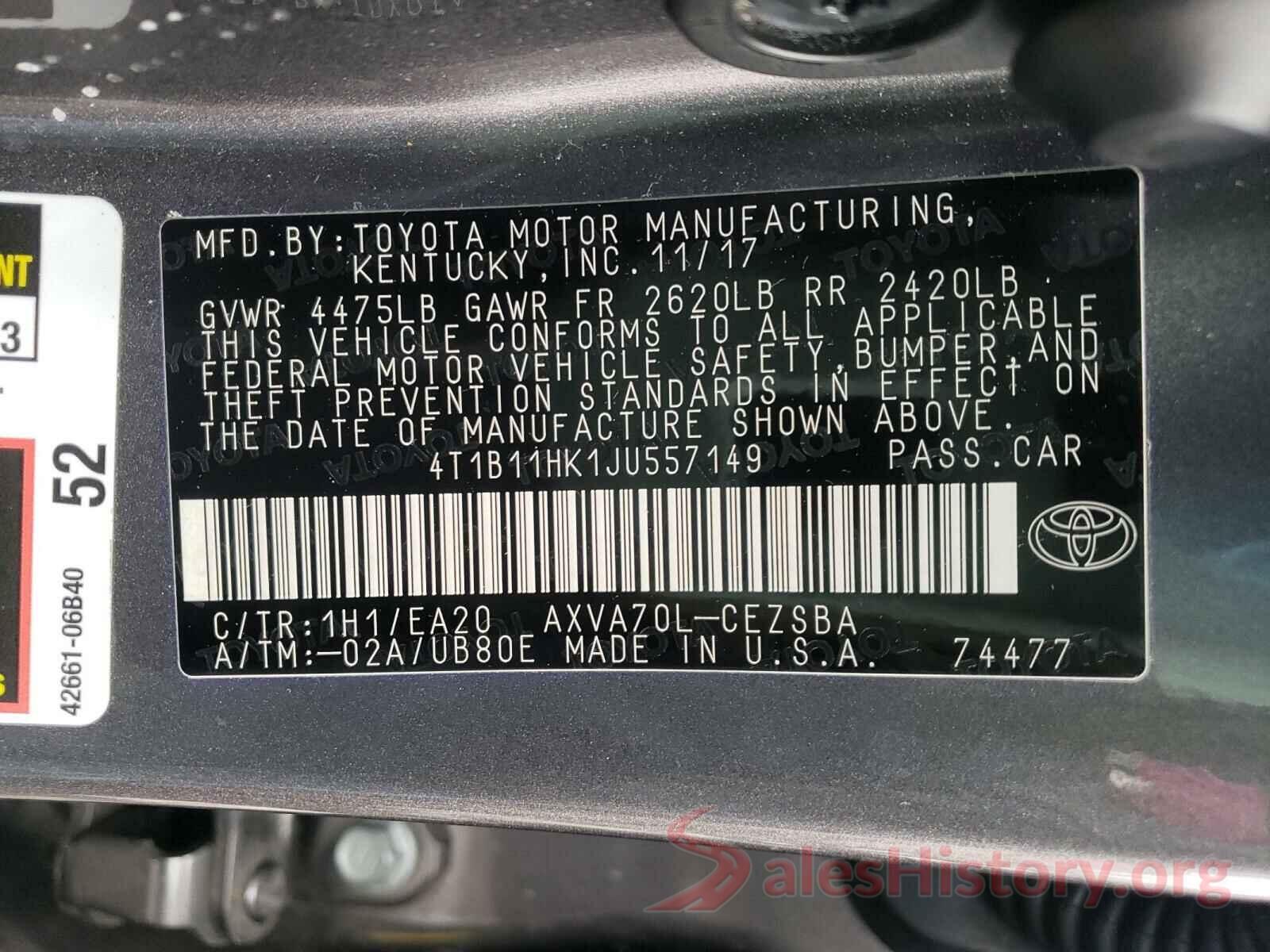 4T1B11HK1JU557149 2018 TOYOTA CAMRY