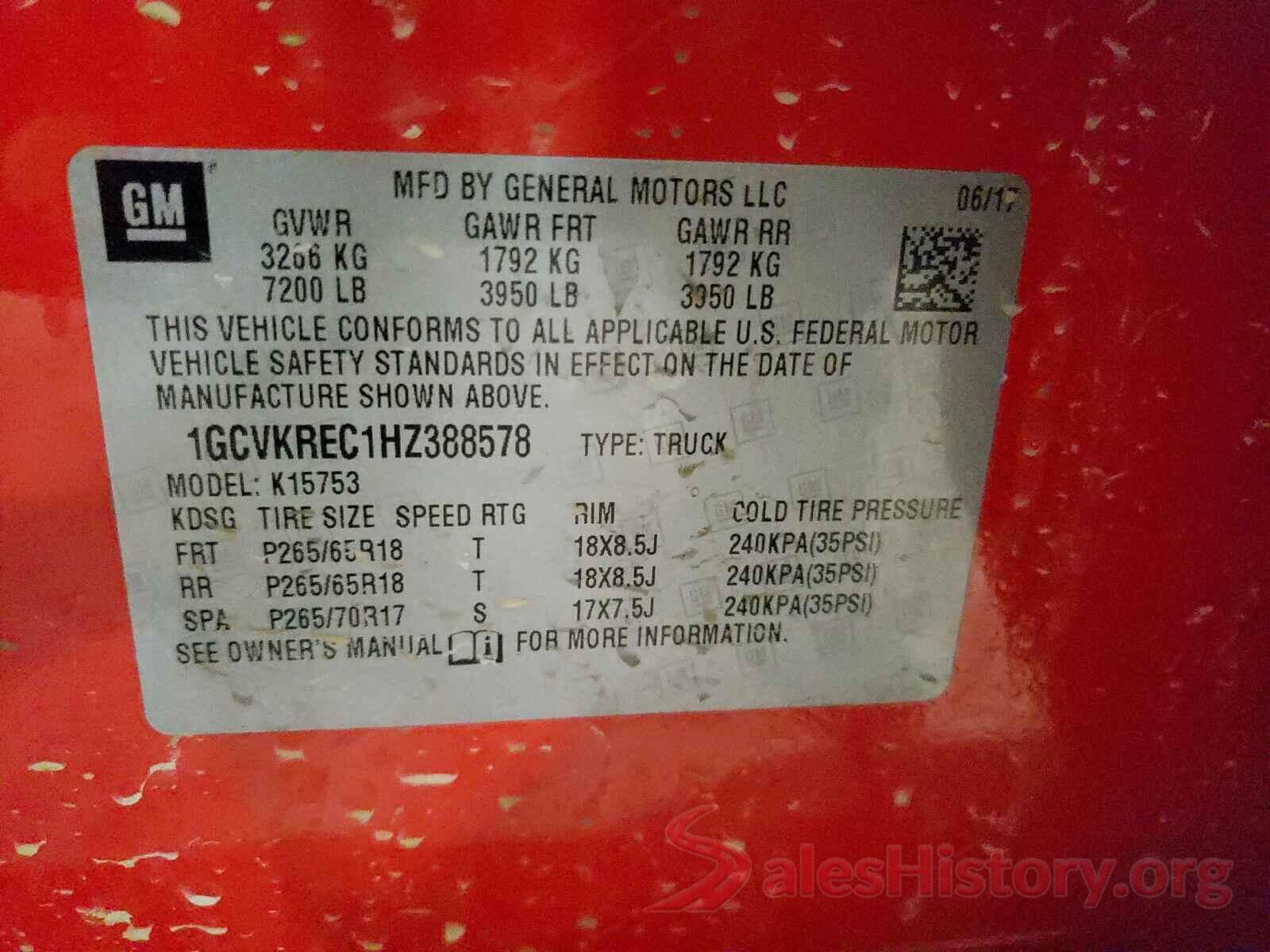 1GCVKREC1HZ388578 2017 CHEVROLET SILVERADO