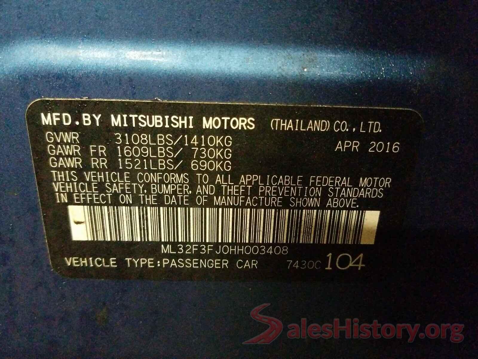 ML32F3FJ0HH003408 2017 MITSUBISHI MIRAGE