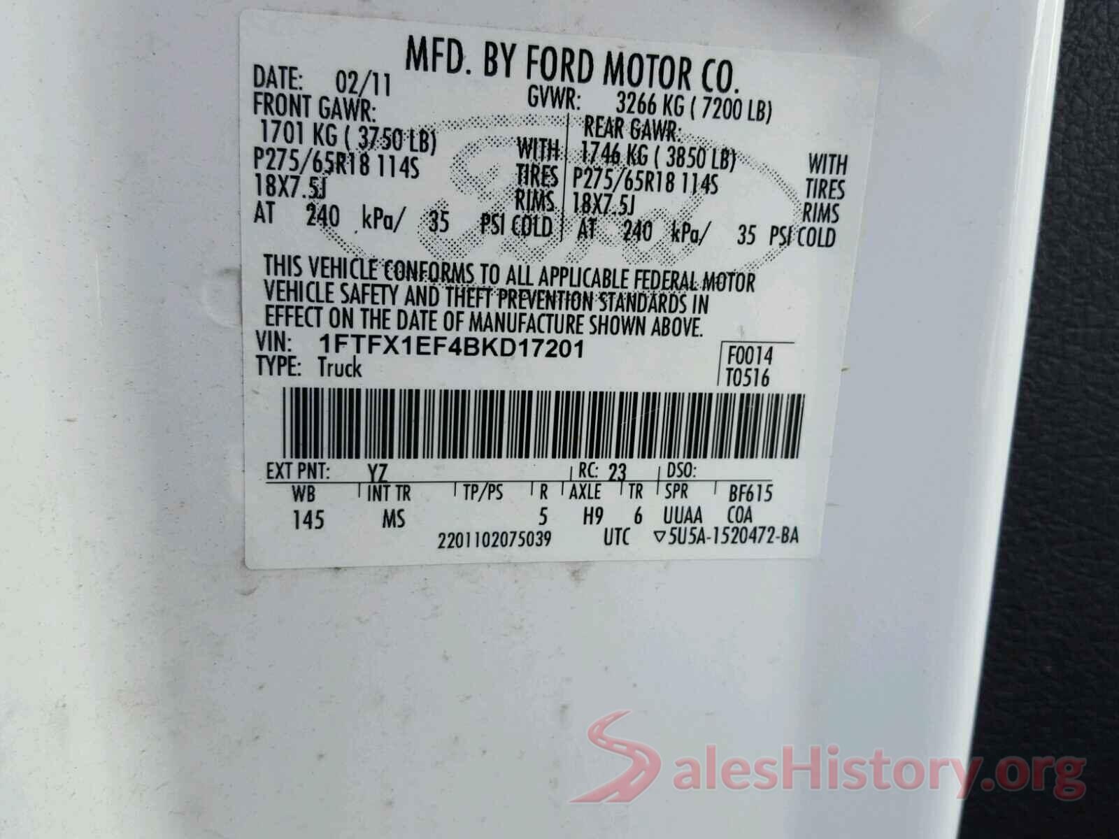 5FNYF6H05KB042872 2011 FORD F150