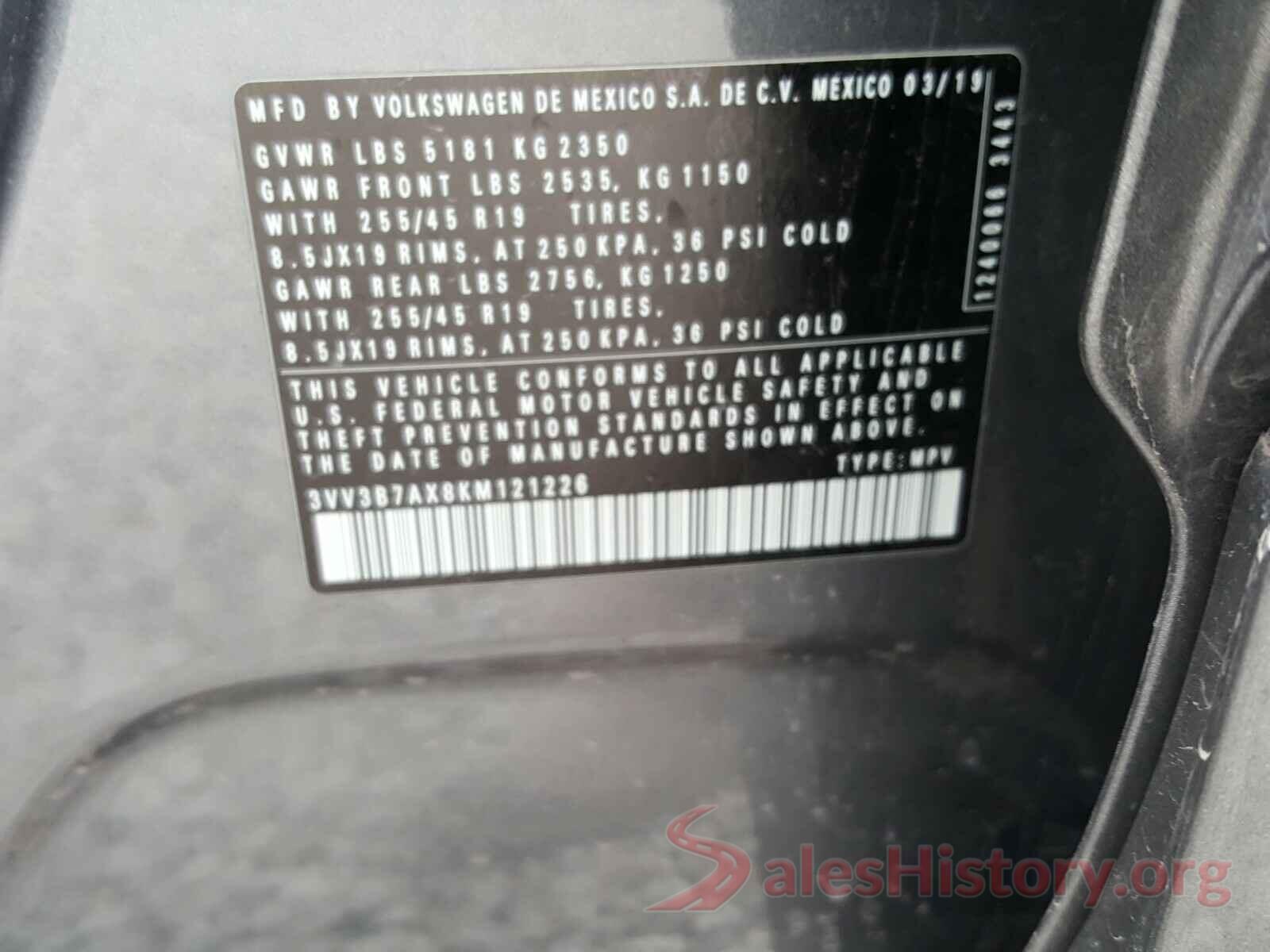 3VV3B7AX8KM121226 2019 VOLKSWAGEN TIGUAN