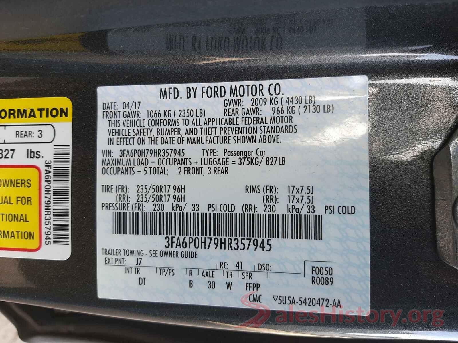 3FA6P0H79HR357945 2017 FORD FUSION