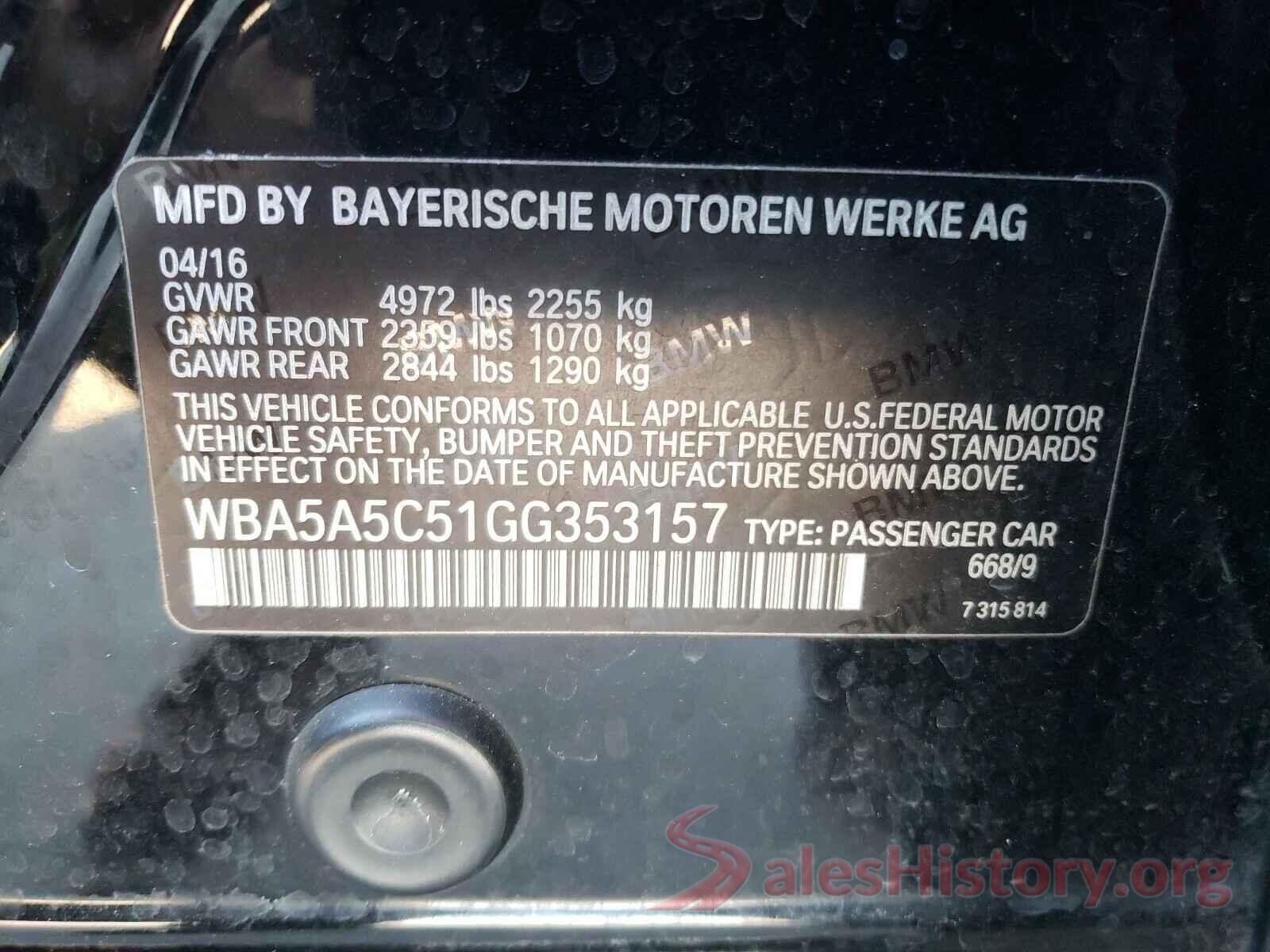 WBA5A5C51GG353157 2016 BMW 5 SERIES