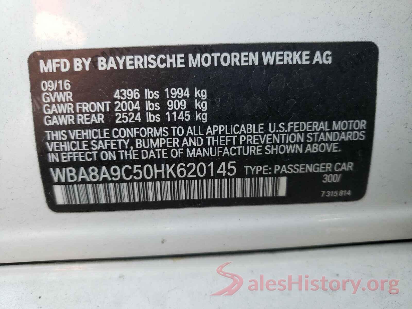 WBA8A9C50HK620145 2017 BMW 3 SERIES