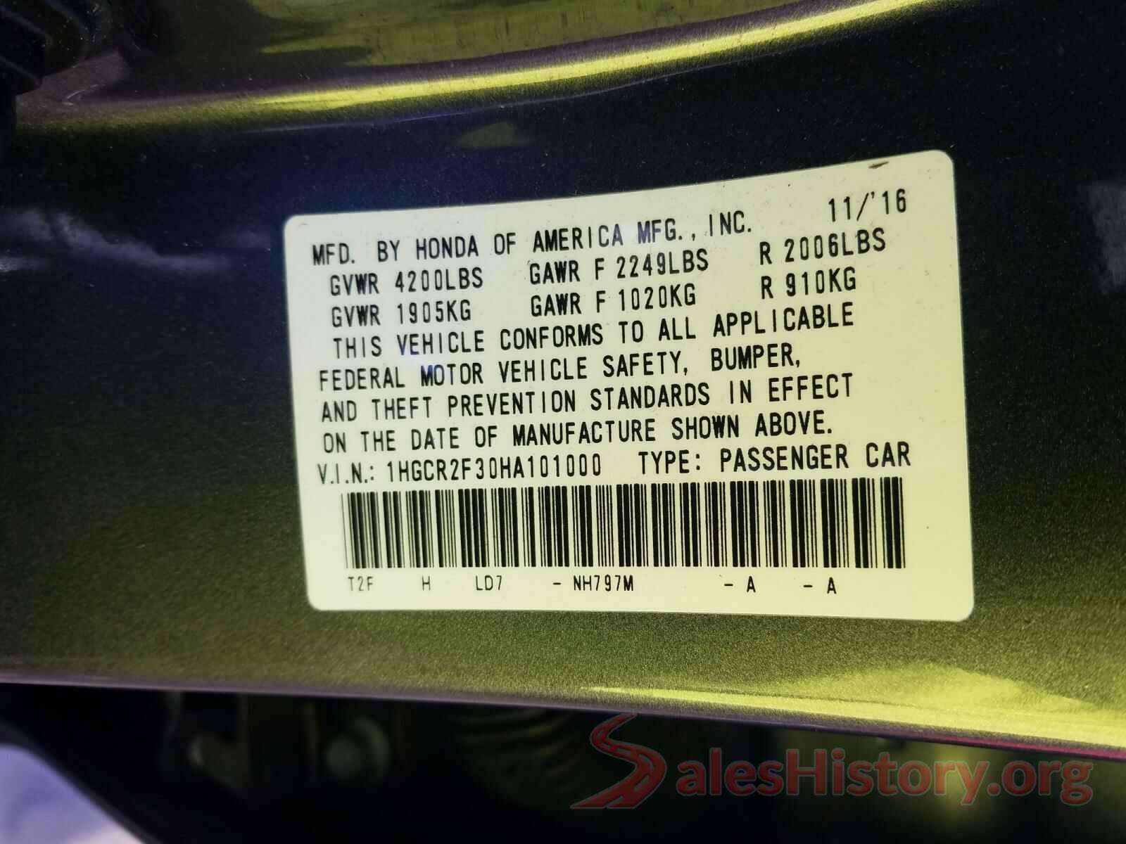 1HGCR2F30HA101000 2017 HONDA ACCORD