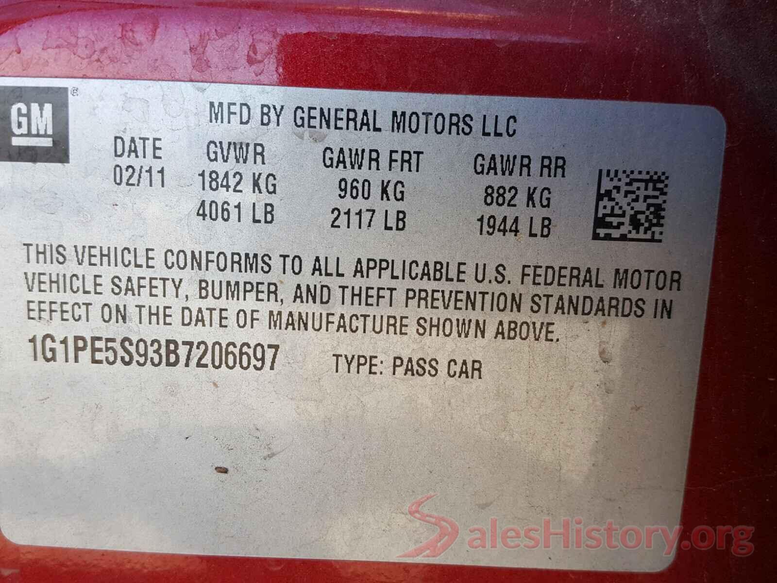 1FMCU9H64LUB17104 2011 CHEVROLET CRUZE