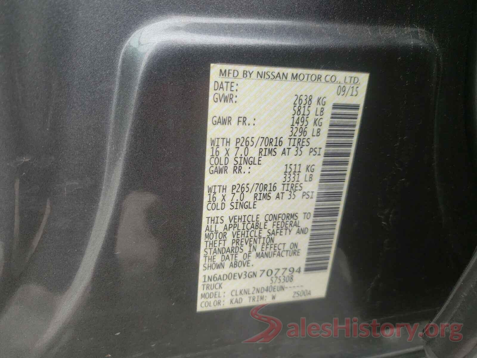 1N6AD0EV3GN707794 2016 NISSAN FRONTIER