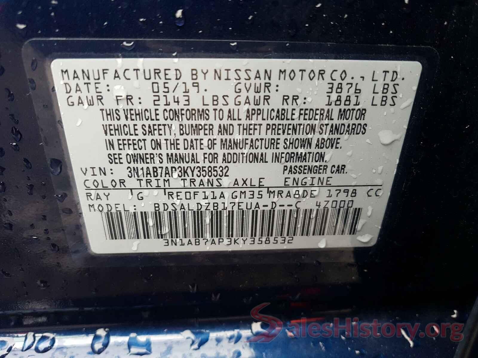 3N1AB7AP3KY358532 2019 NISSAN SENTRA