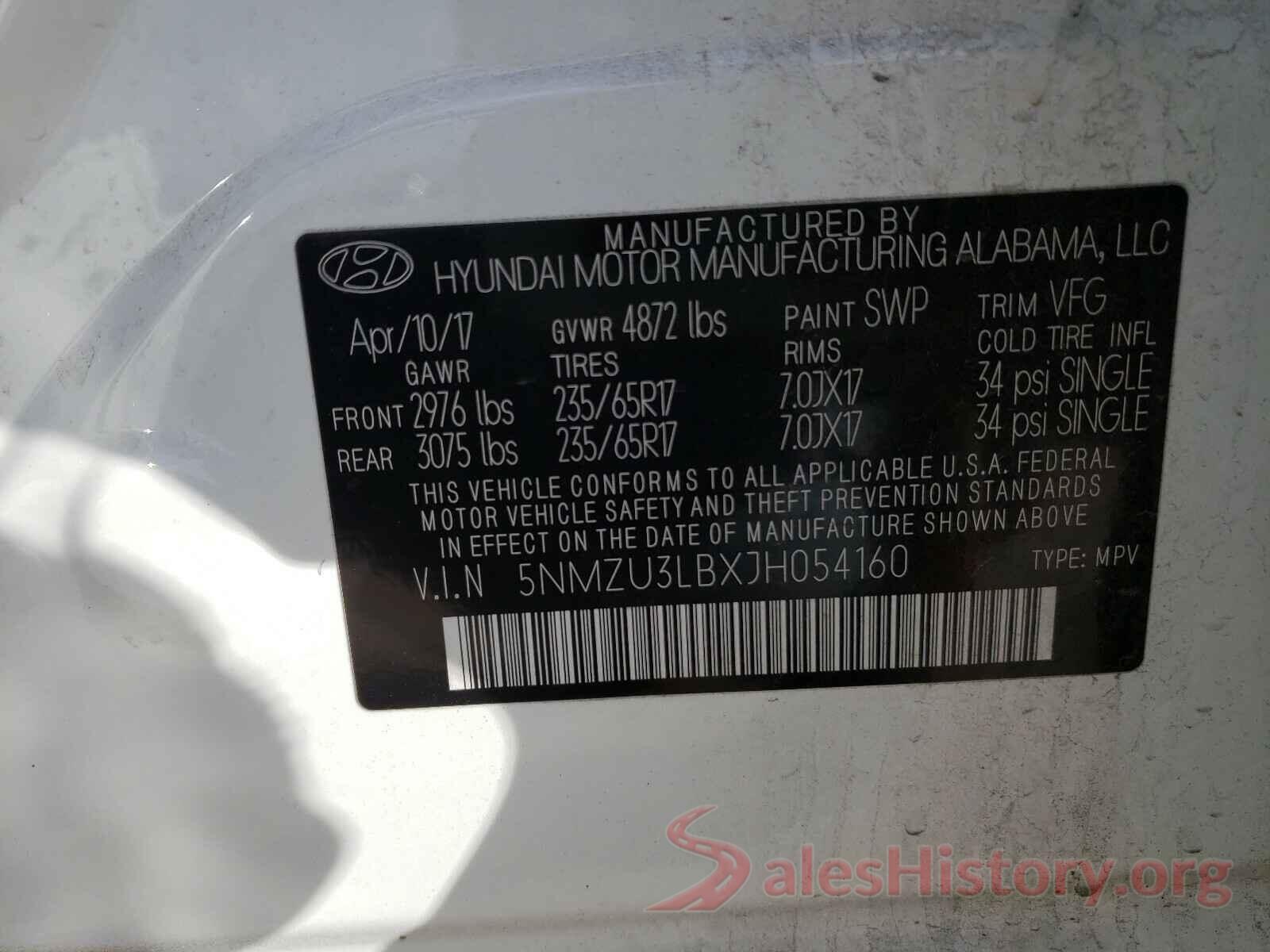 5NMZU3LBXJH054160 2018 HYUNDAI SANTA FE