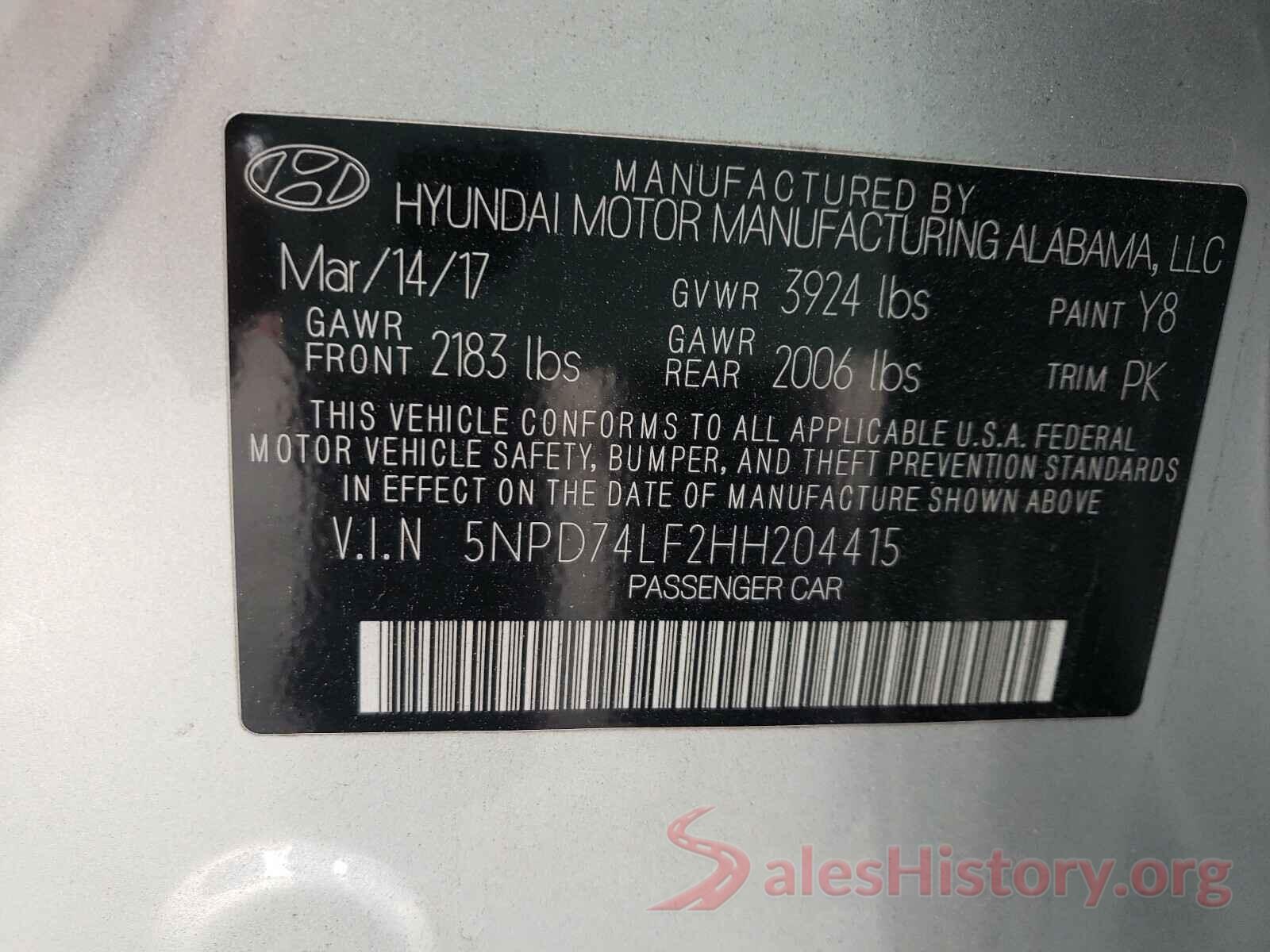 5NPD74LF2HH204415 2017 HYUNDAI ELANTRA