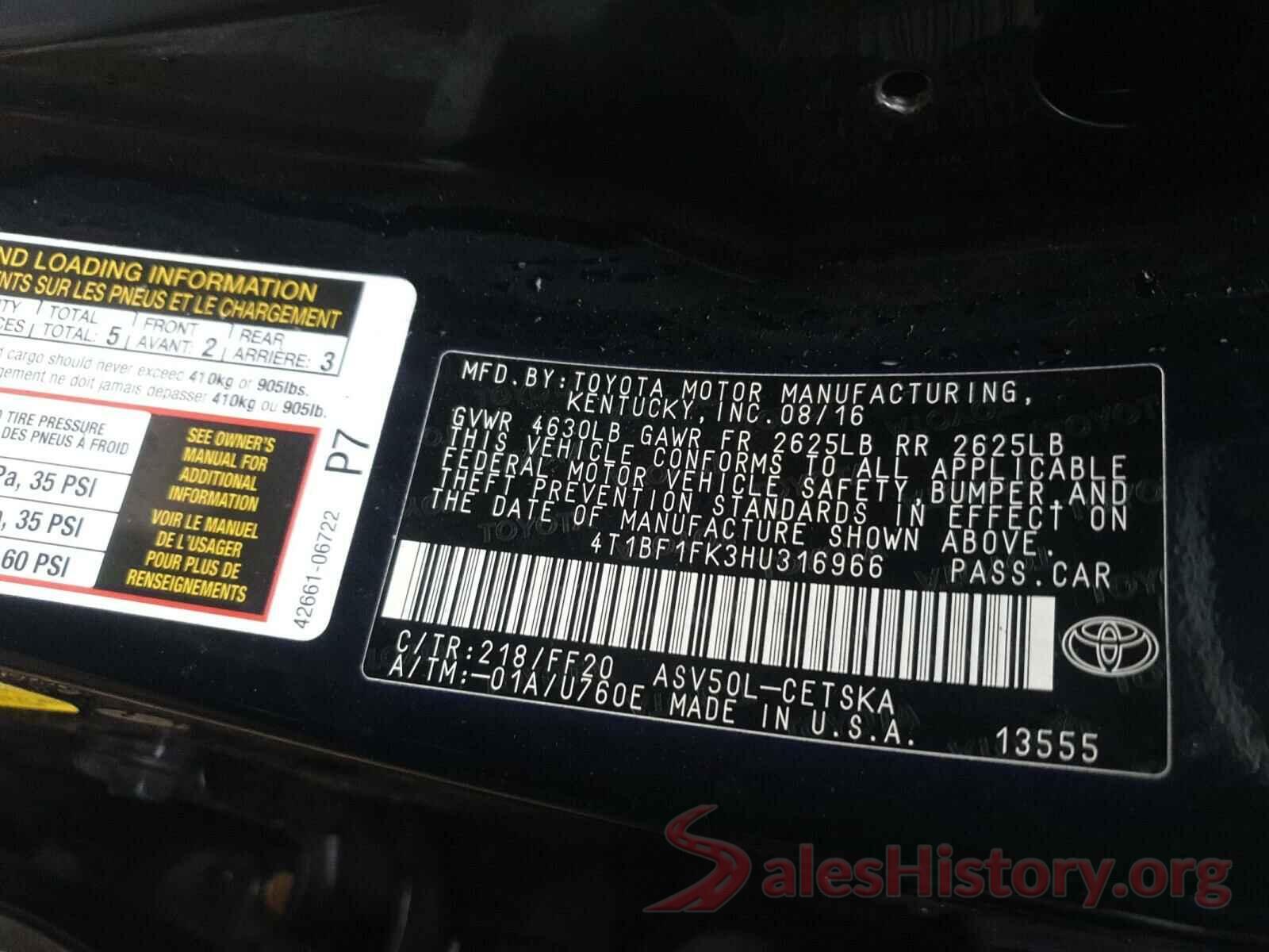 4T1BF1FK3HU316966 2017 TOYOTA CAMRY