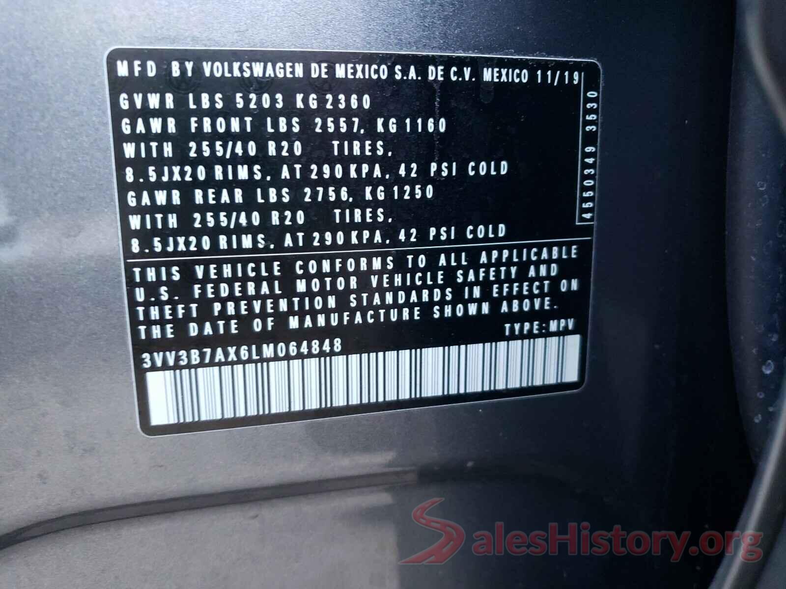 3VV3B7AX6LM064848 2020 VOLKSWAGEN TIGUAN