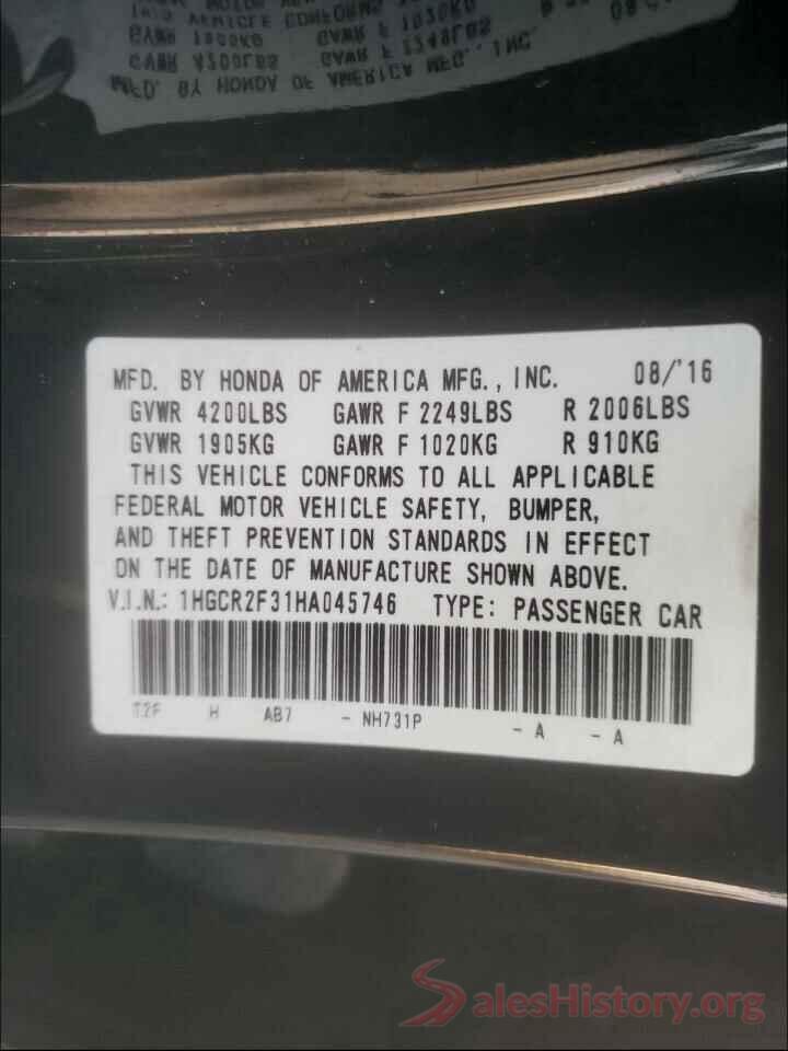 1HGCR2F31HA045746 2017 HONDA ACCORD