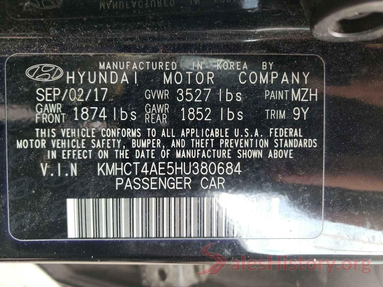 KMHCT4AE5HU380684 2017 HYUNDAI ACCENT