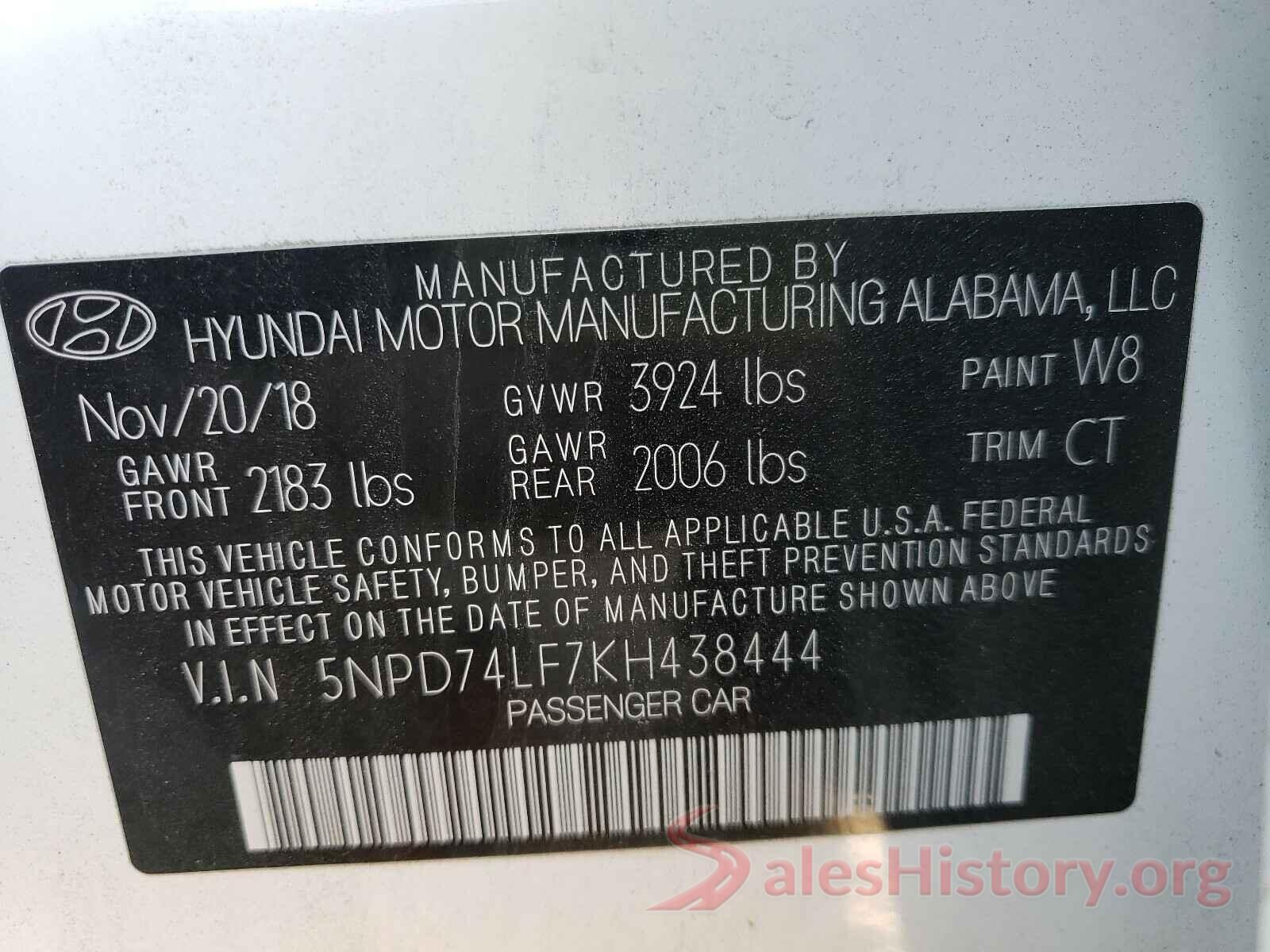 5NPD74LF7KH438444 2019 HYUNDAI ELANTRA