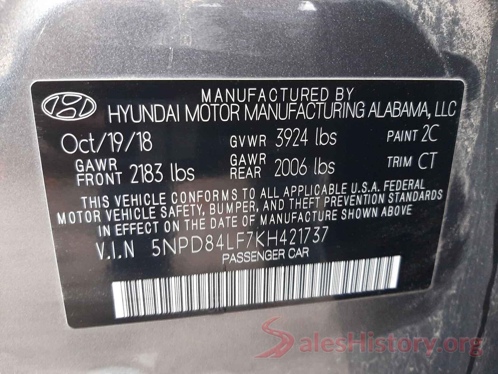 5NPD84LF7KH421737 2019 HYUNDAI ELANTRA