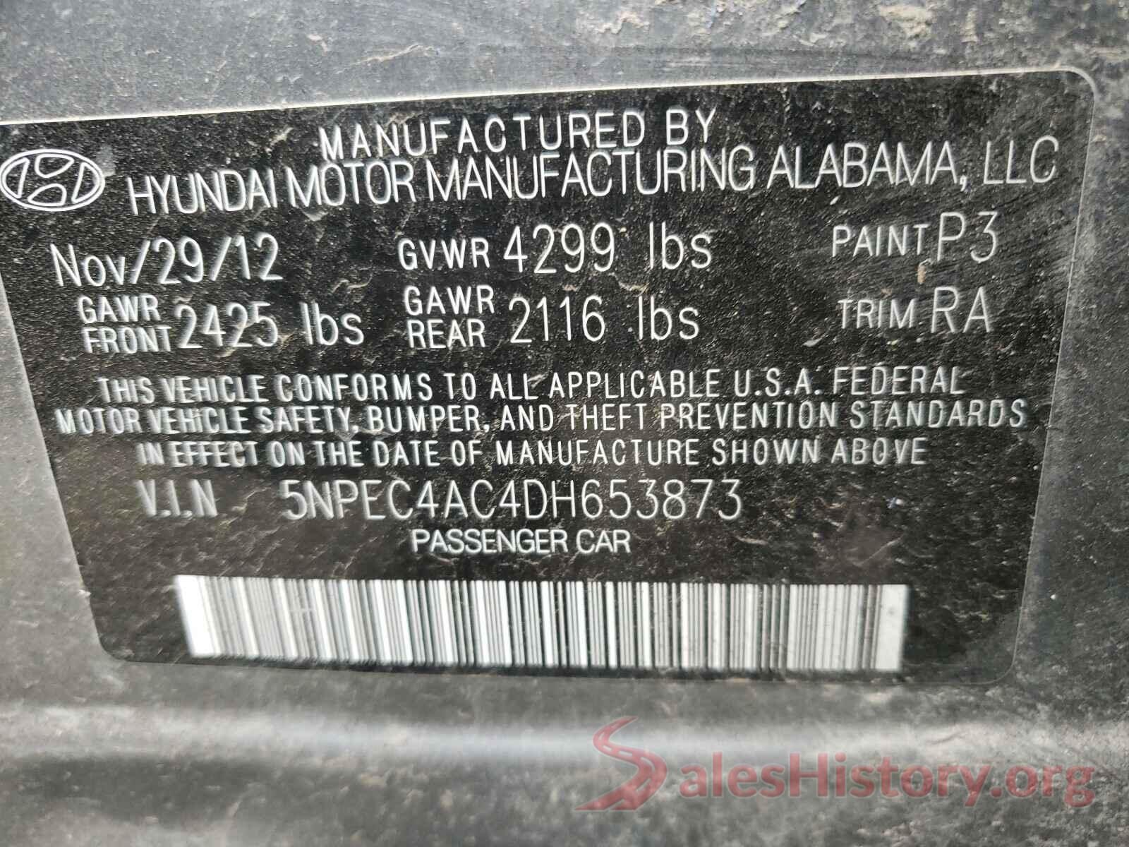 JA4AR3AW4HZ037455 2013 HYUNDAI SONATA