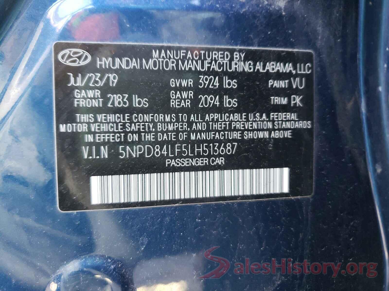 5NPD84LF5LH513687 2020 HYUNDAI ELANTRA