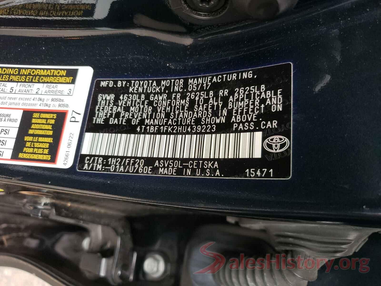 4T1BF1FK2HU439223 2017 TOYOTA CAMRY