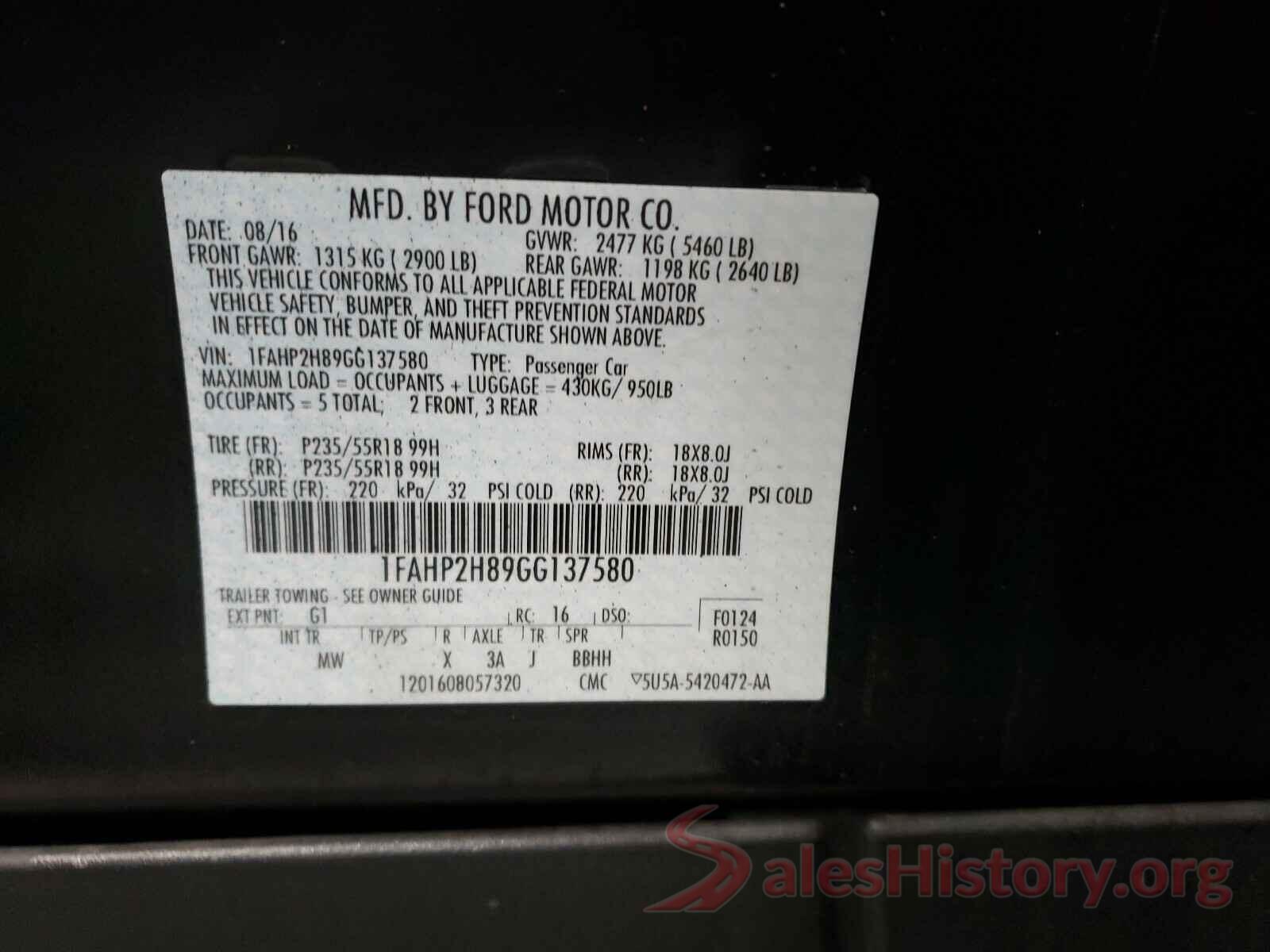 1FAHP2H89GG137580 2016 FORD TAURUS