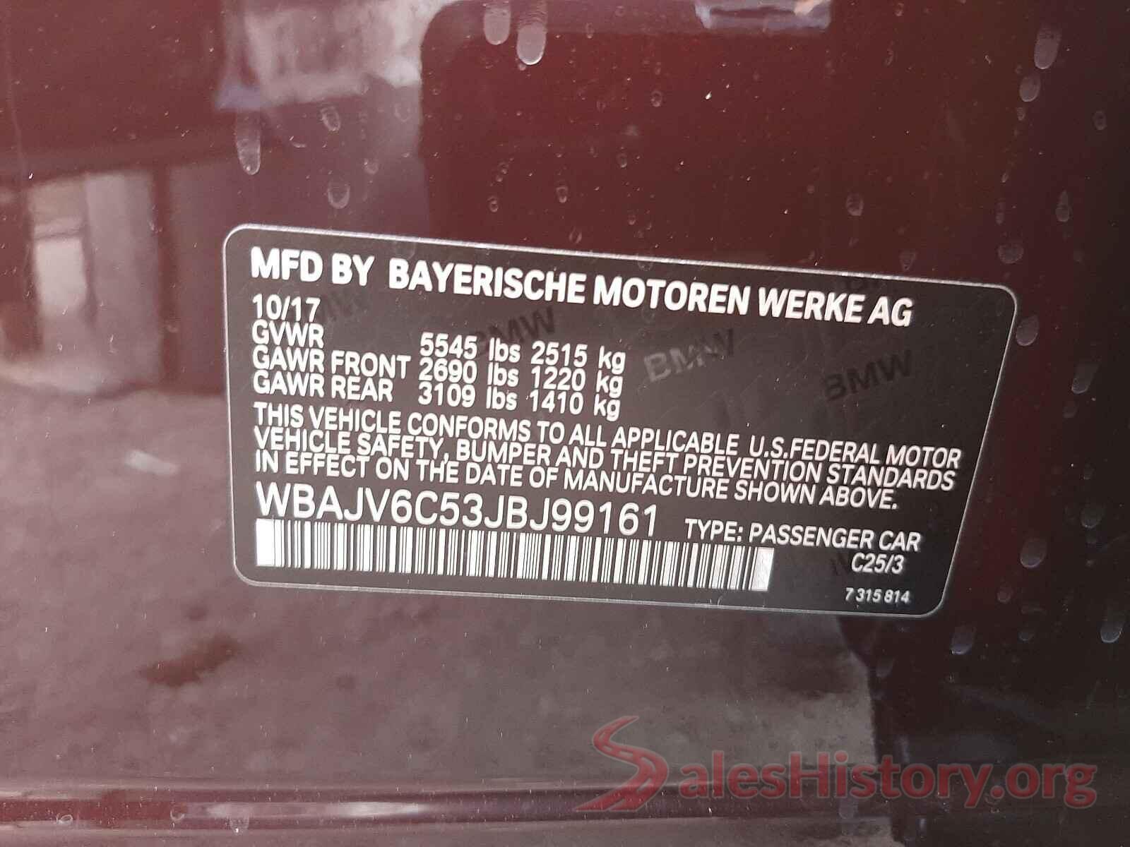 WBAJV6C53JBJ99161 2018 BMW 6 SERIES