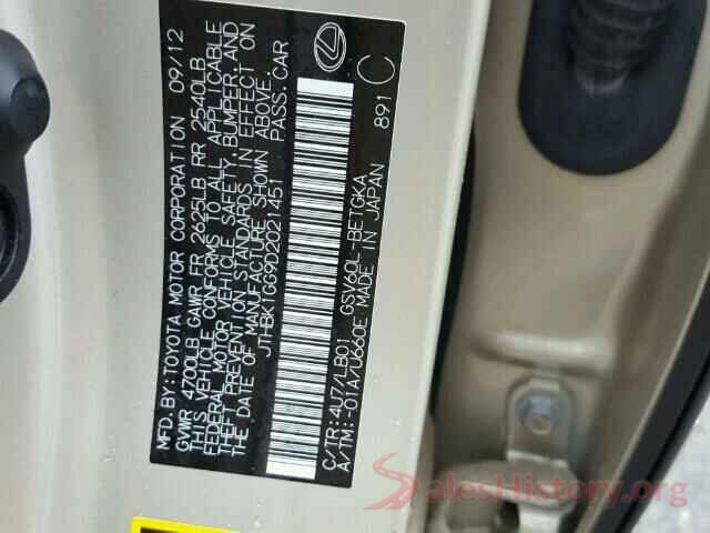 JTDEPRAEXLJ062391 2013 LEXUS ES350