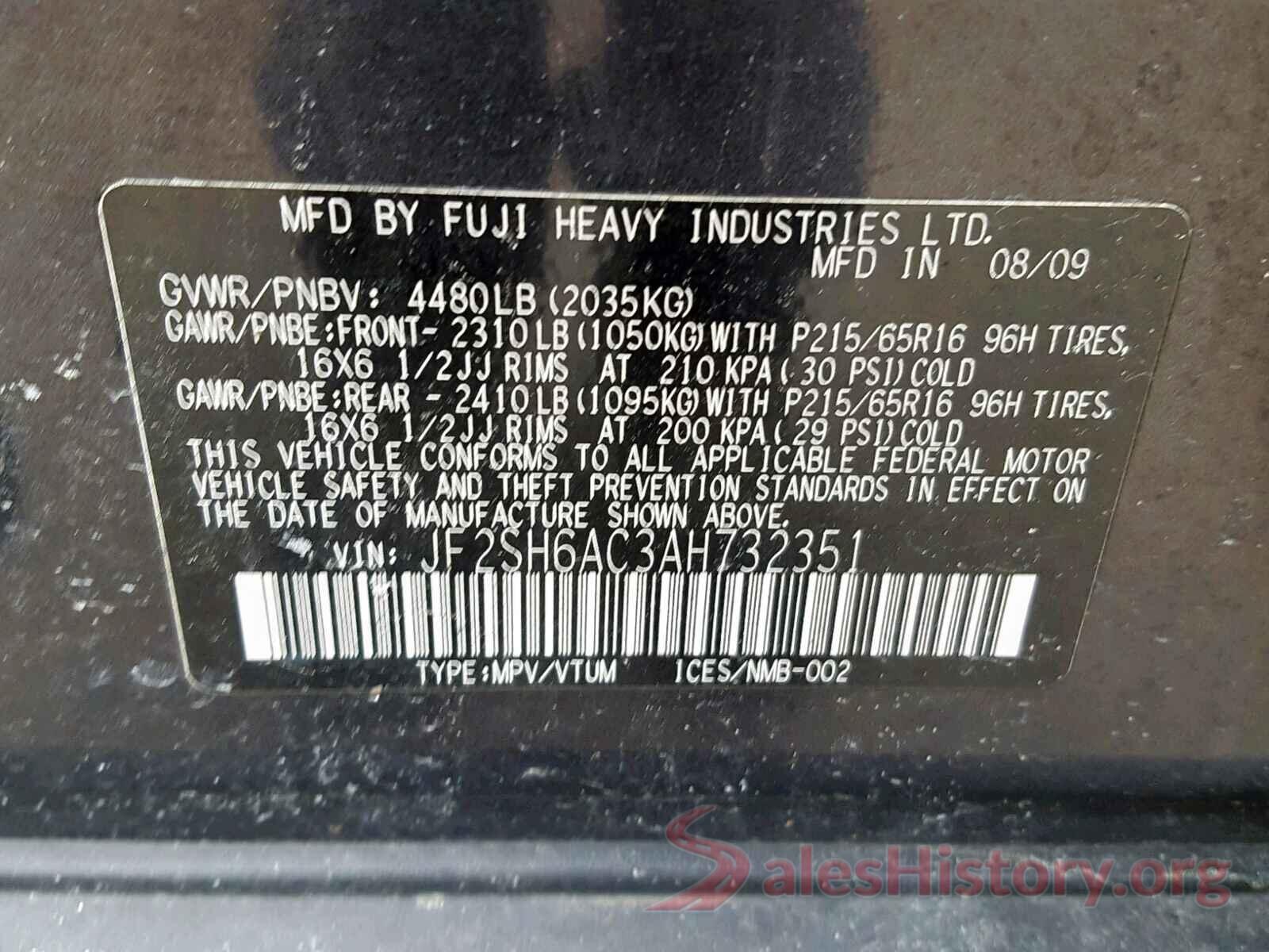 3VWC57BU7KM139451 2010 SUBARU FORESTER