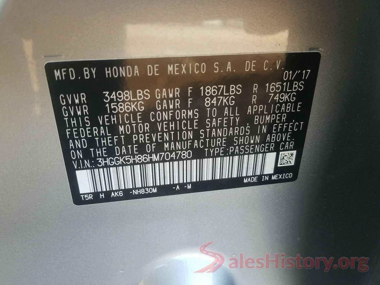 3HGGK5H86HM704780 2017 HONDA FIT