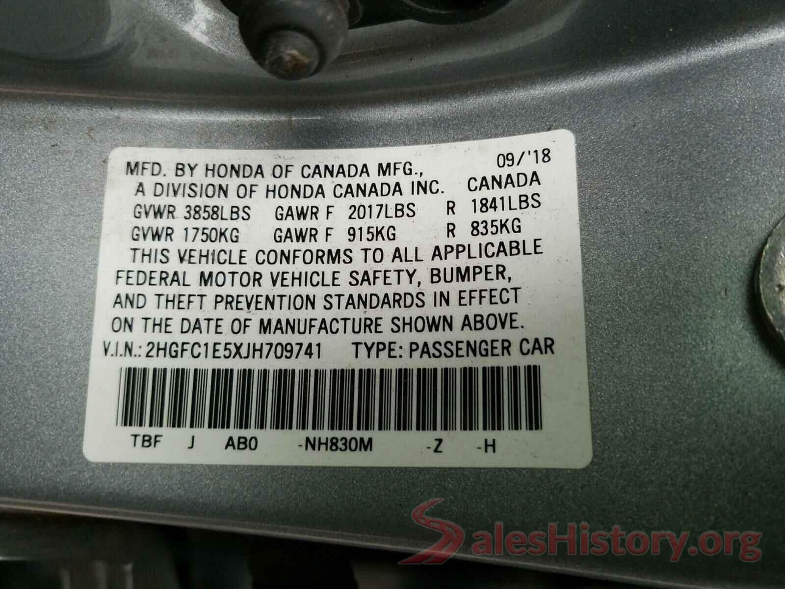 2HGFC1E5XJH709741 2018 HONDA CIVIC