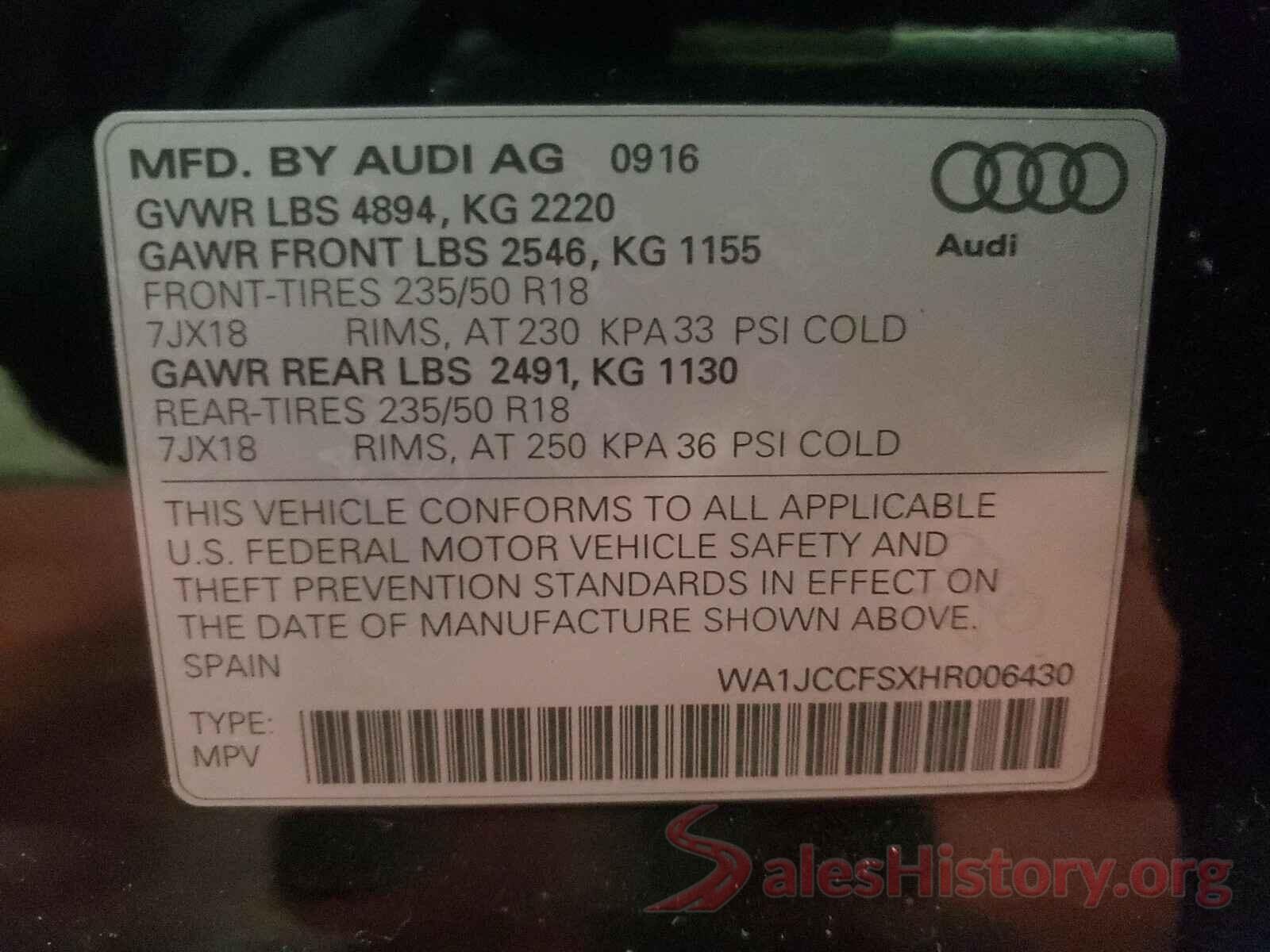 WA1JCCFSXHR006430 2017 AUDI Q3